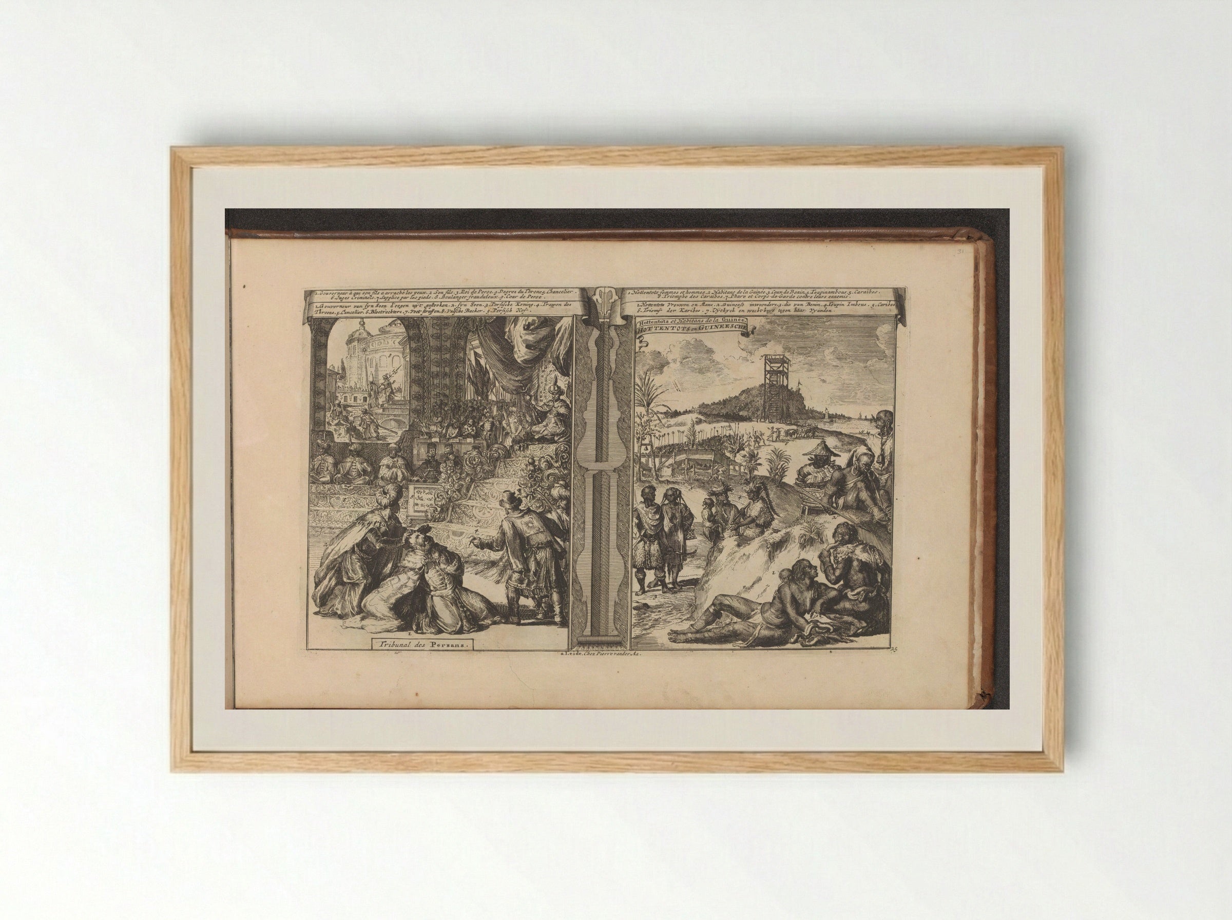Tribunaal in Perzië; Khoikhoi en Guineërs - Romeyn de Hooghe - Framed Print Wood