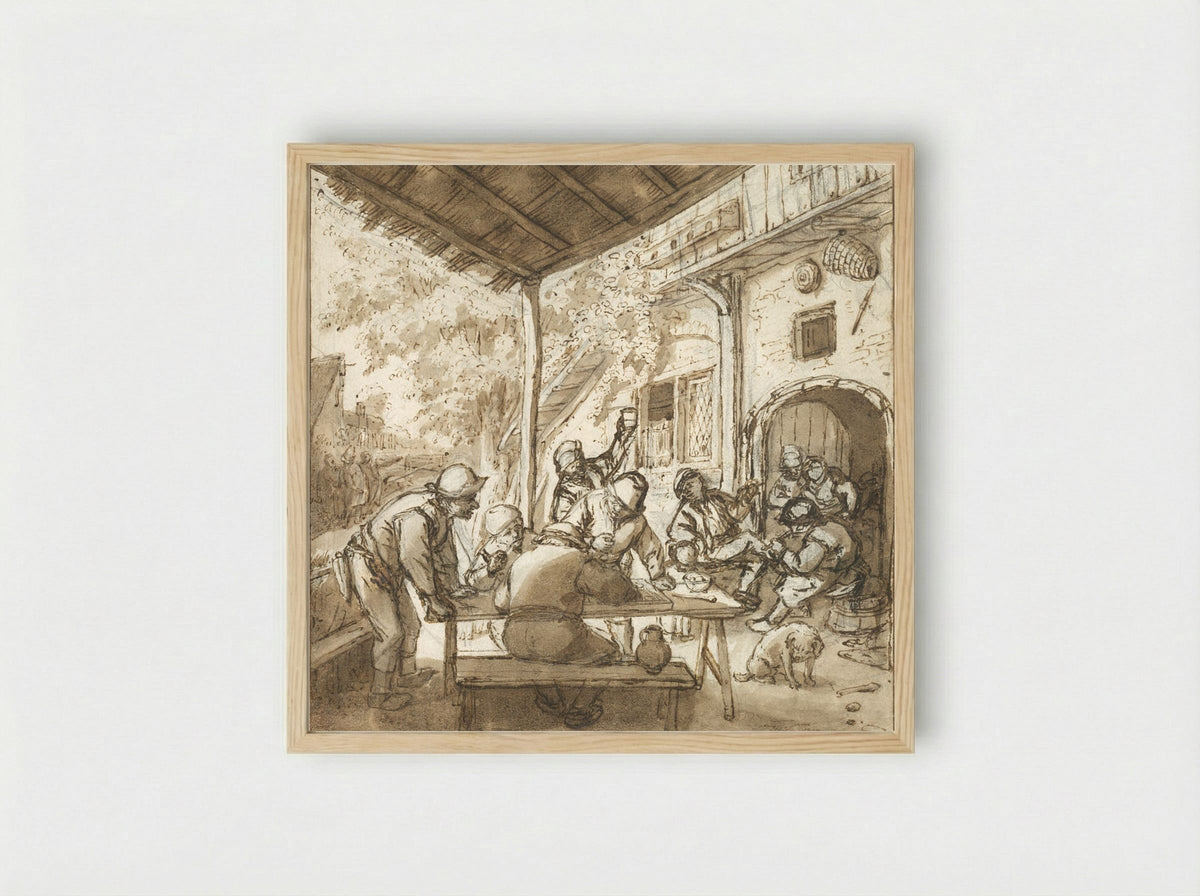 Tric Trac Players under an Arbor - Adriaen van Ostade - Framed Print Wood