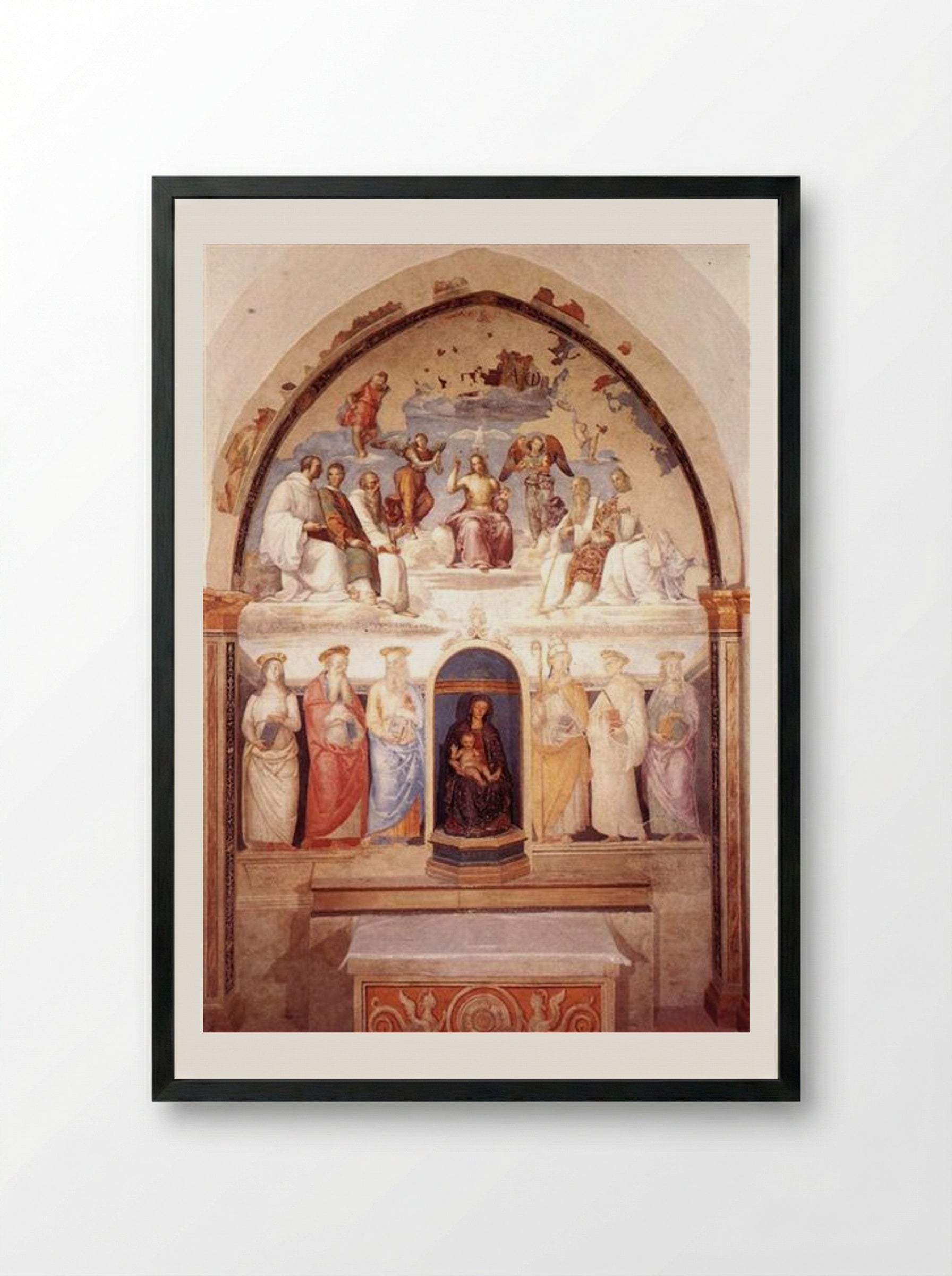 Trinity and Six Saints - Pietro Perugino - Framed Print Black