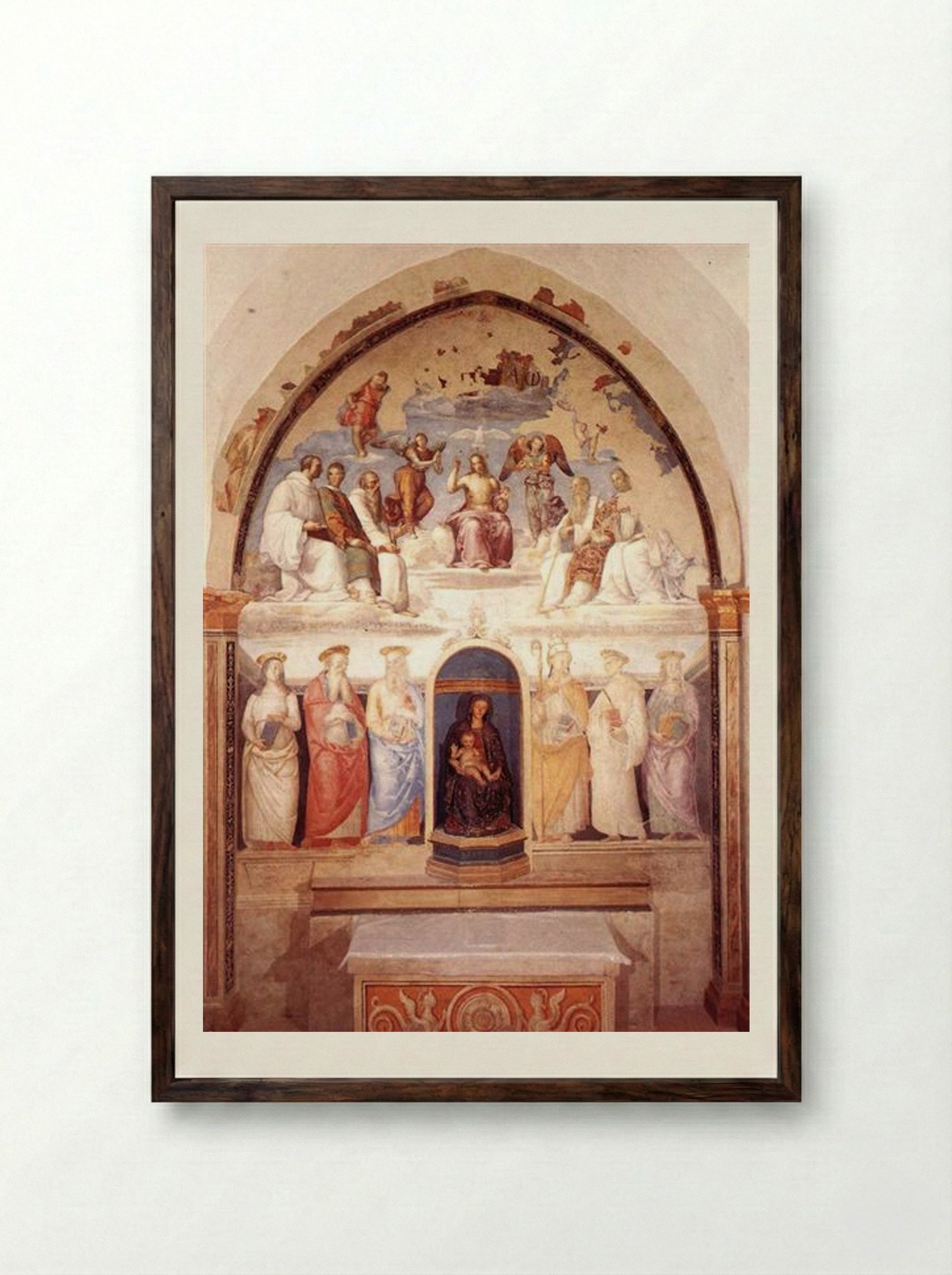 Trinity and Six Saints - Pietro Perugino - Framed Print Dark Wood