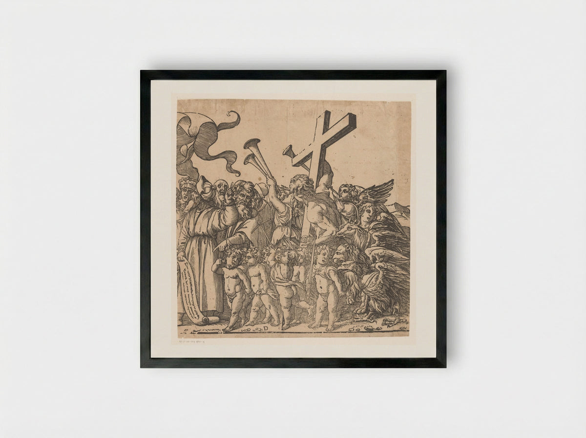 Triomf van Christus (vierde deel) - Andrea Andreani - Framed Print Black