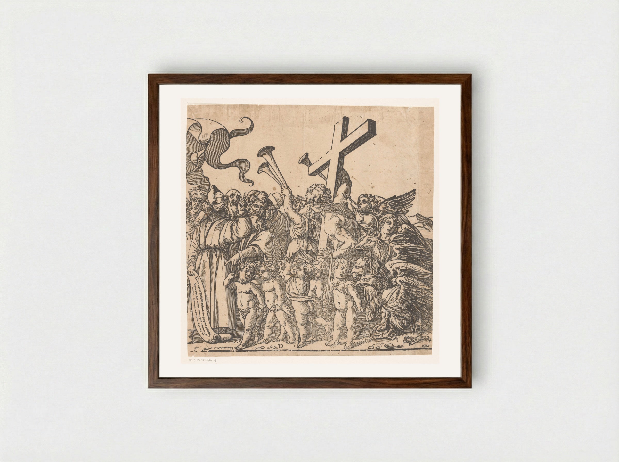 Triomf van Christus (vierde deel) - Andrea Andreani - Framed Print Dark Wood