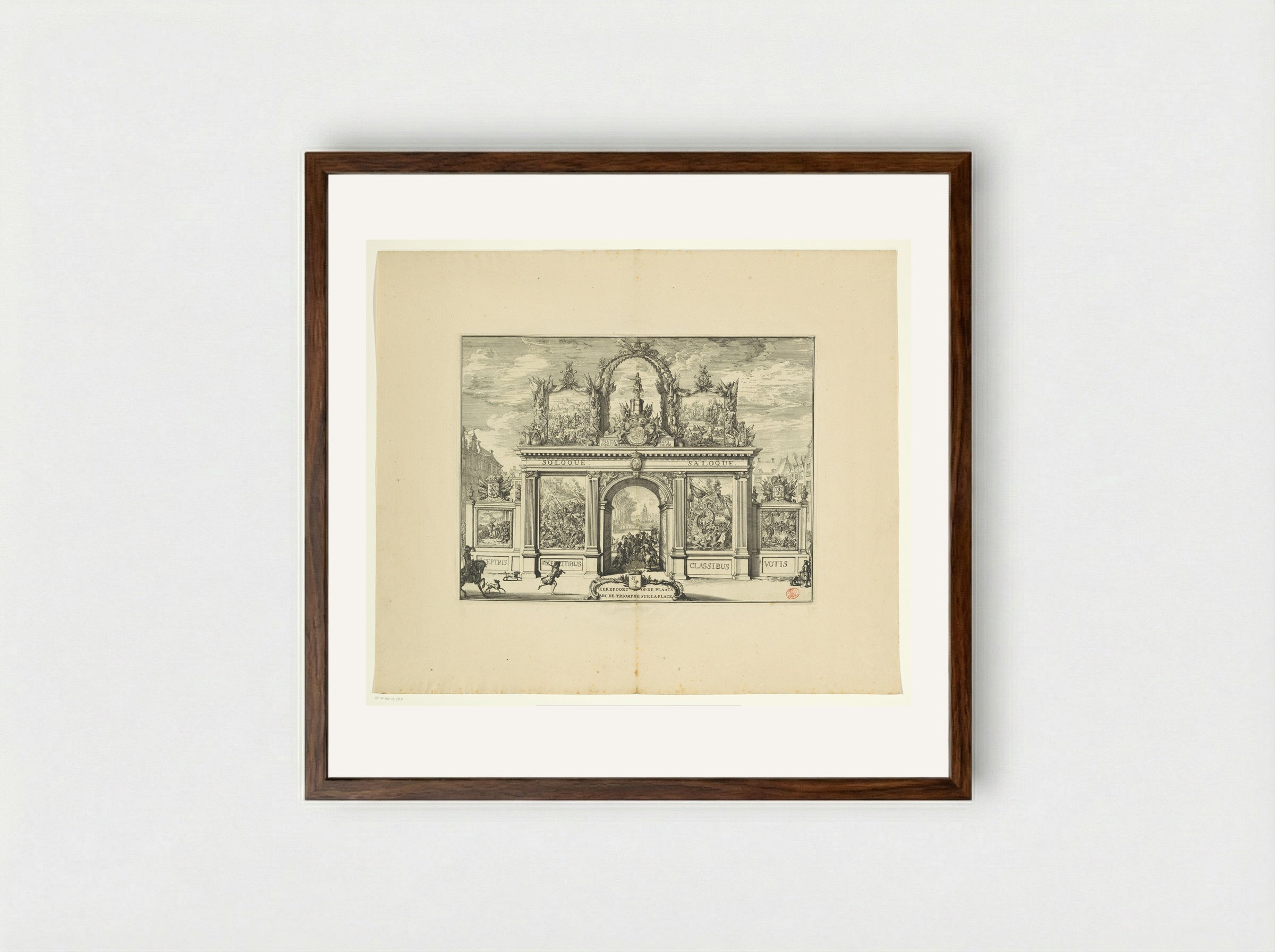Triomfboog op de Plaats - Romeyn de Hooghe - Framed Print Dark Wood