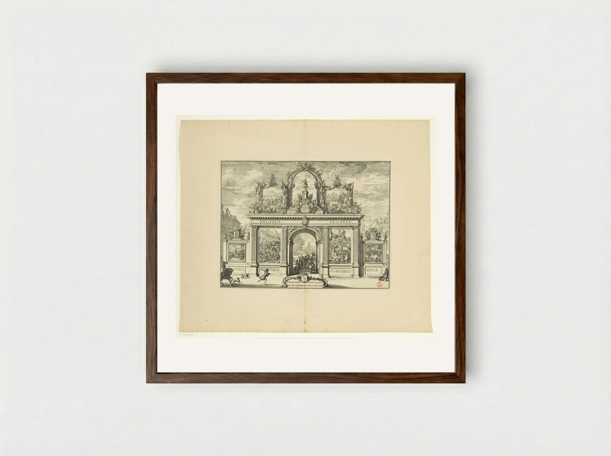 Triomfboog op de Plaats - Romeyn de Hooghe - Framed Print Dark Wood