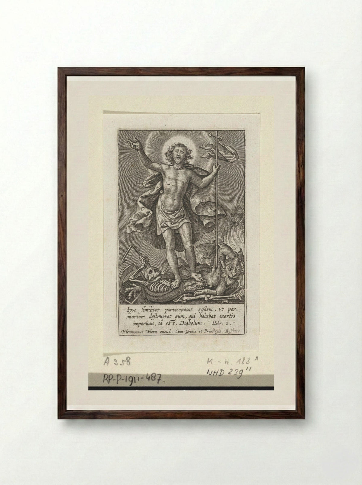 Triomferende Christus - Hieronymus Wierix - Framed Print Dark Wood