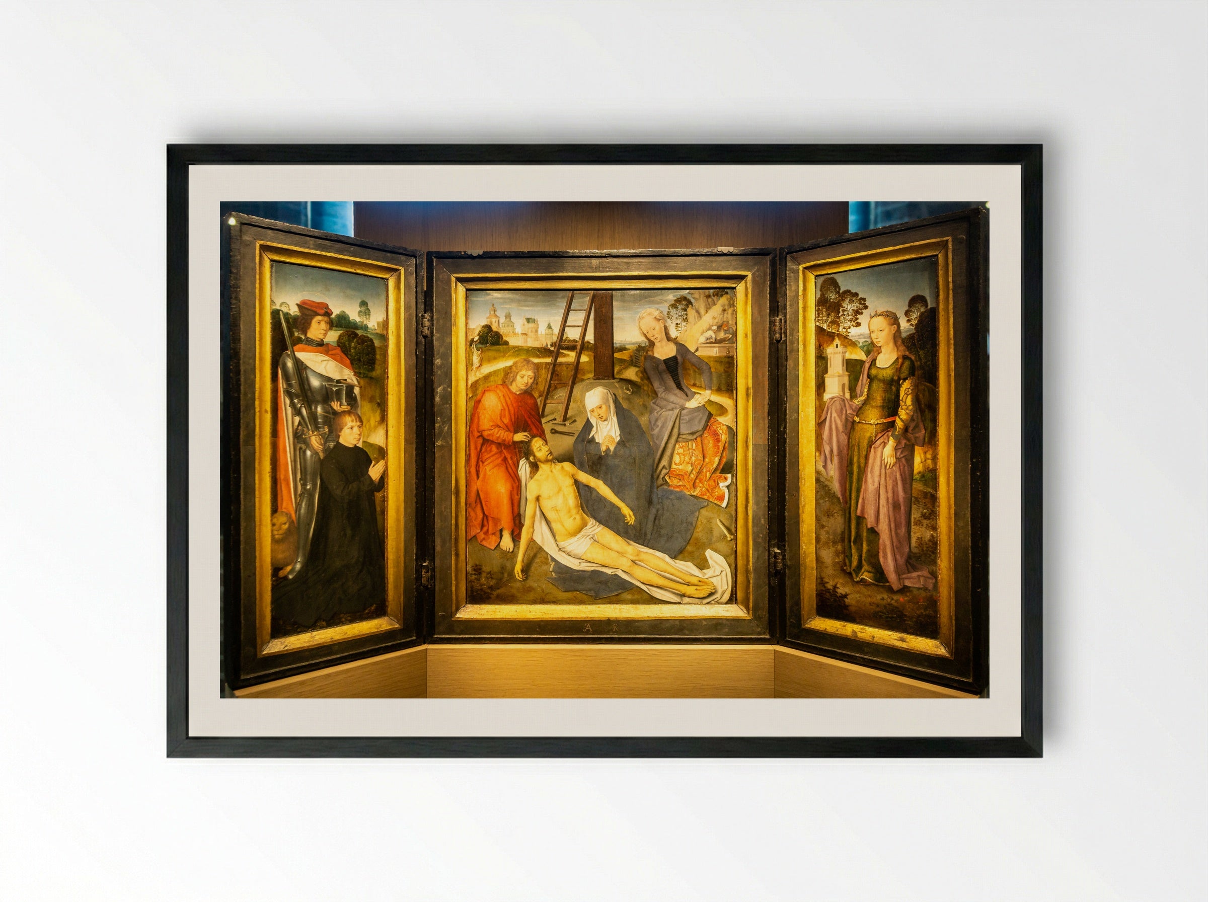 Triptych of Adriaan Reins - Hans Memling - Framed Print Black