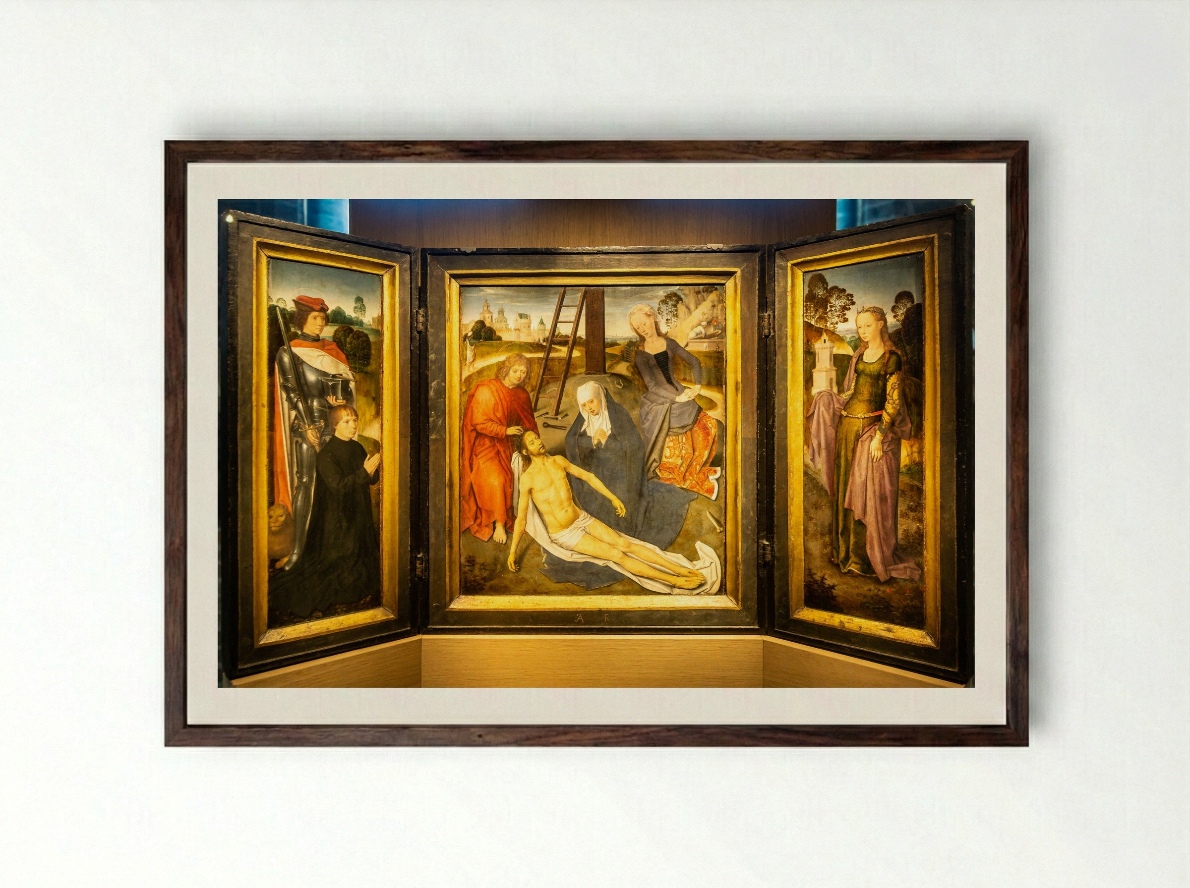 Triptych of Adriaan Reins - Hans Memling - Framed Print Dark Wood