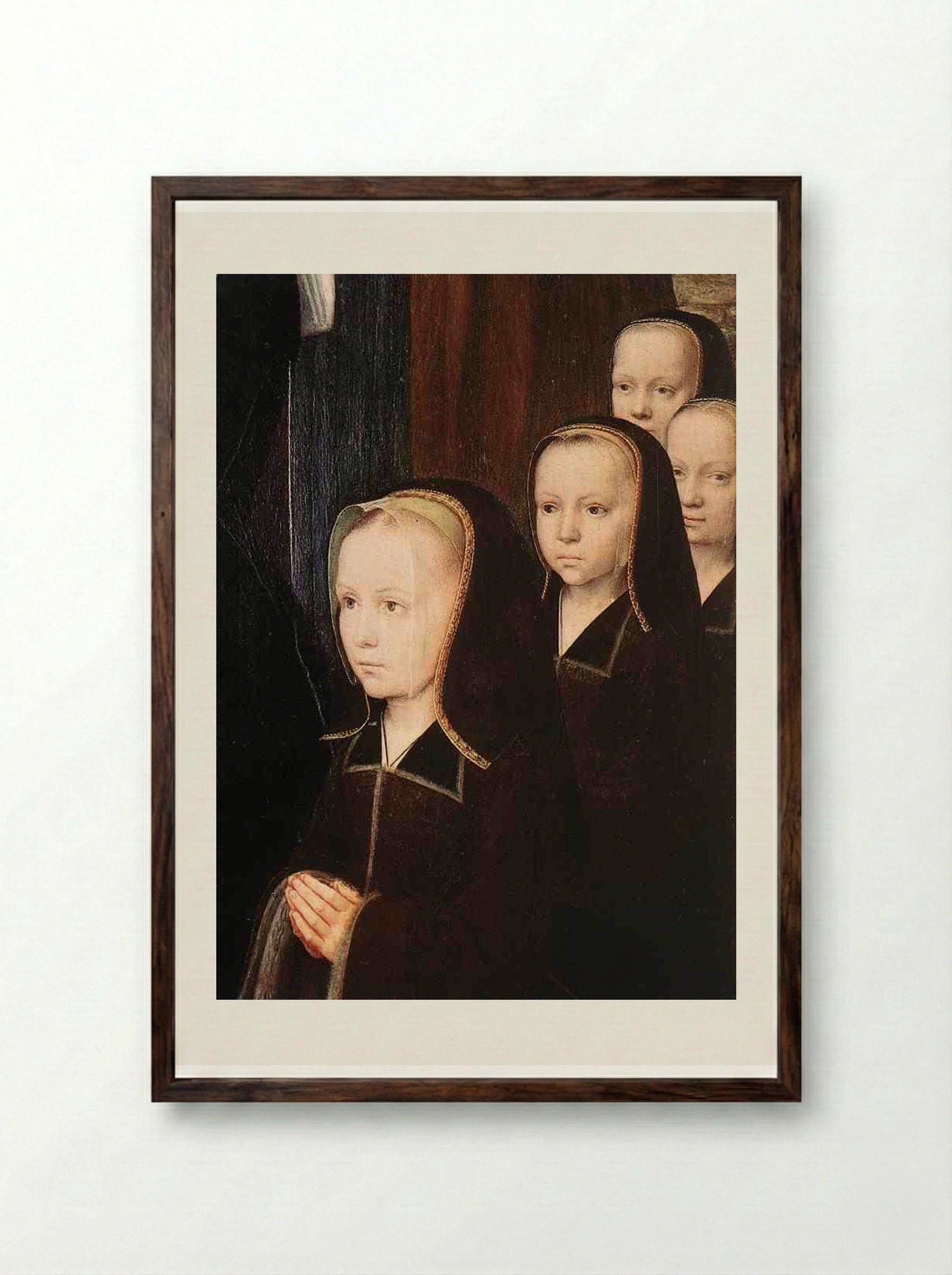 Triptych of Jean Des Trompes (side panels) - Gerard David - Framed Print Dark Wood