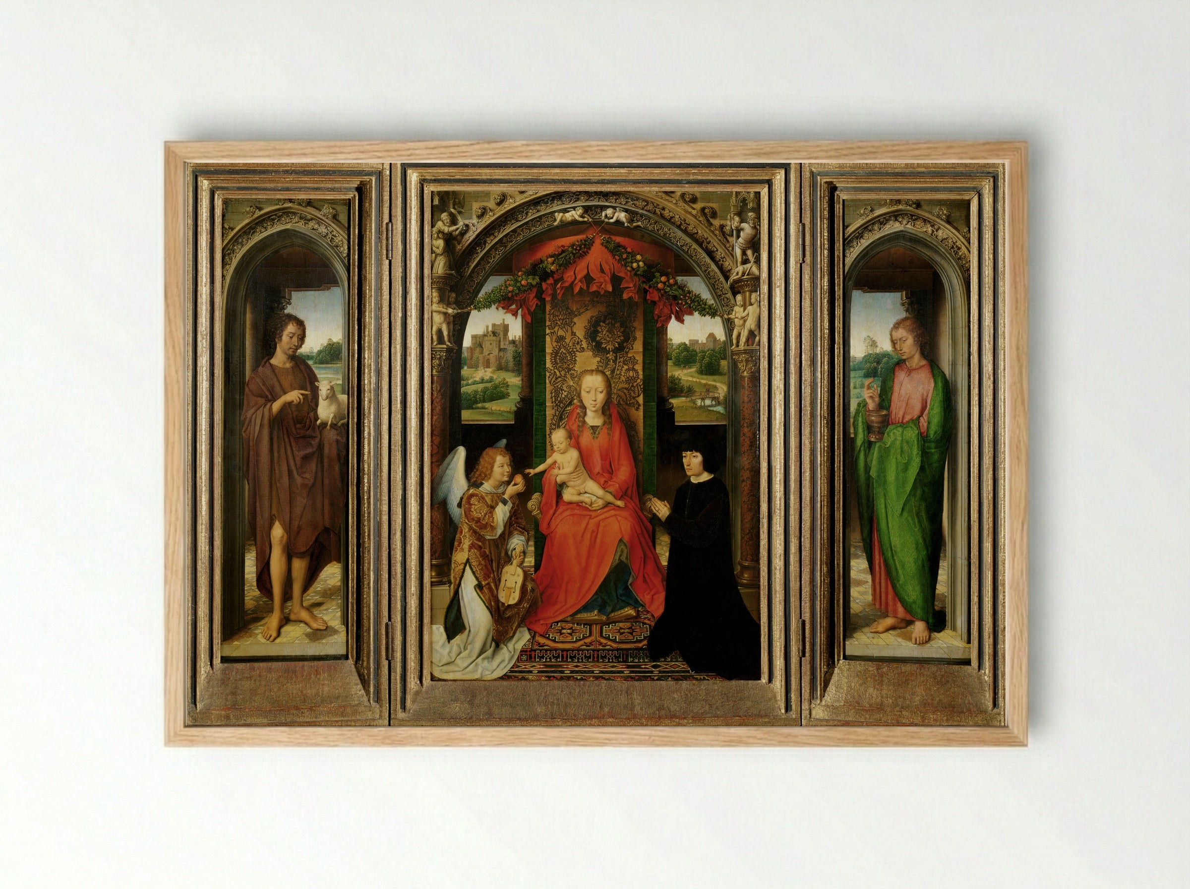 Triptych of St. John the Baptist and St. John the Evangelist - Hans Memling - Framed Print Wood