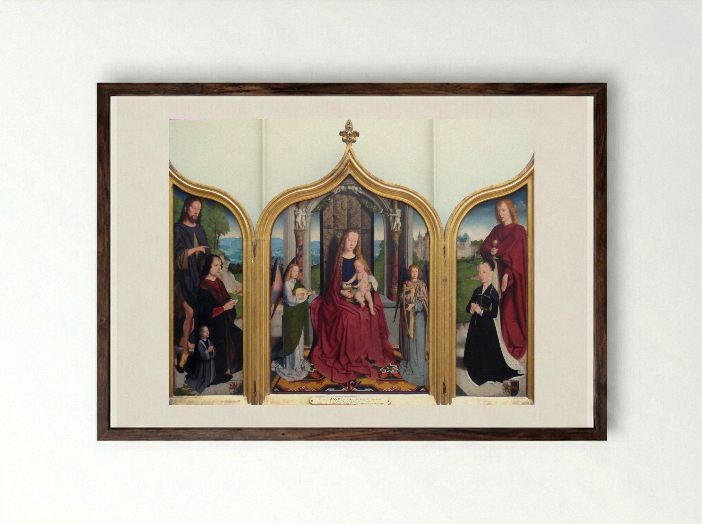 Triptych of the Sedano Family - Gerard David - Framed Print Dark Wood