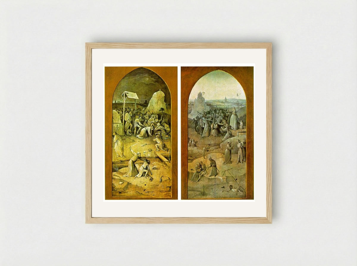 Triptych of the Temptation of St Anthony (Exterior Panels) - Hieronymus Bosch - Framed Print Wood