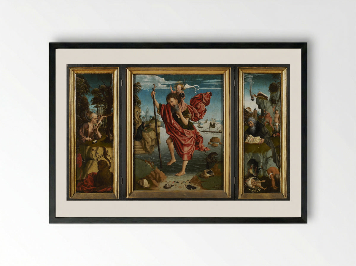 Triptych with Saint Christopher - Master of the Magdalen Legend - Framed Print Black