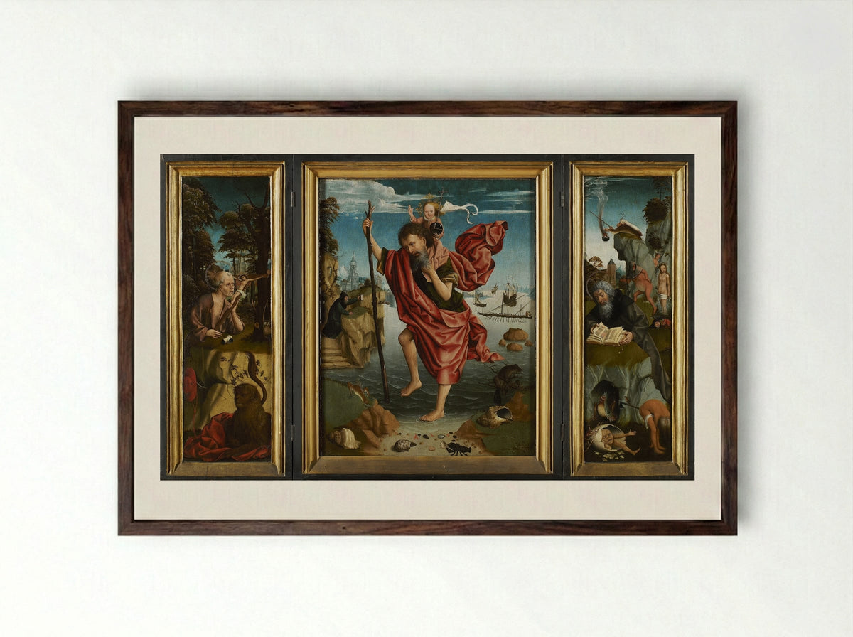 Triptych with Saint Christopher - Master of the Magdalen Legend - Framed Print Dark Wood
