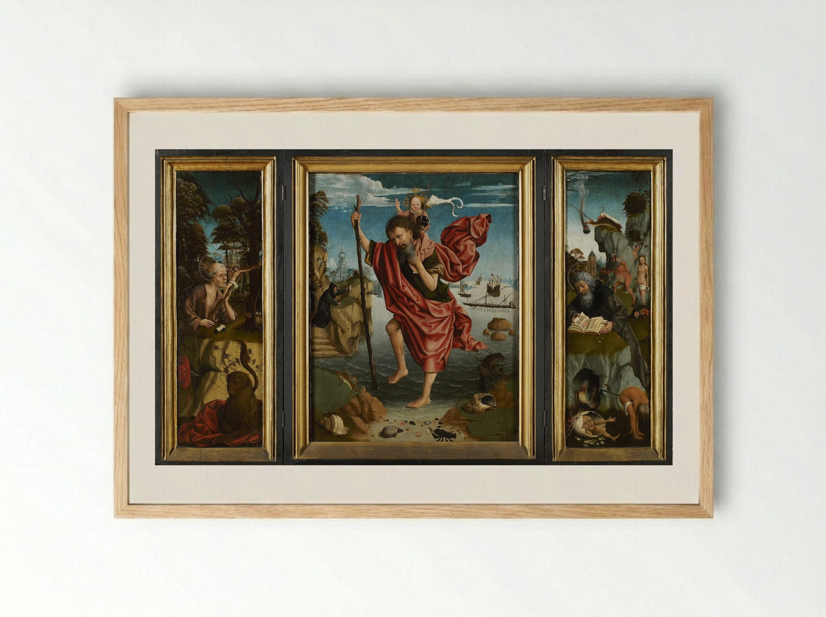 Triptych with Saint Christopher - Master of the Magdalen Legend - Framed Print Wood