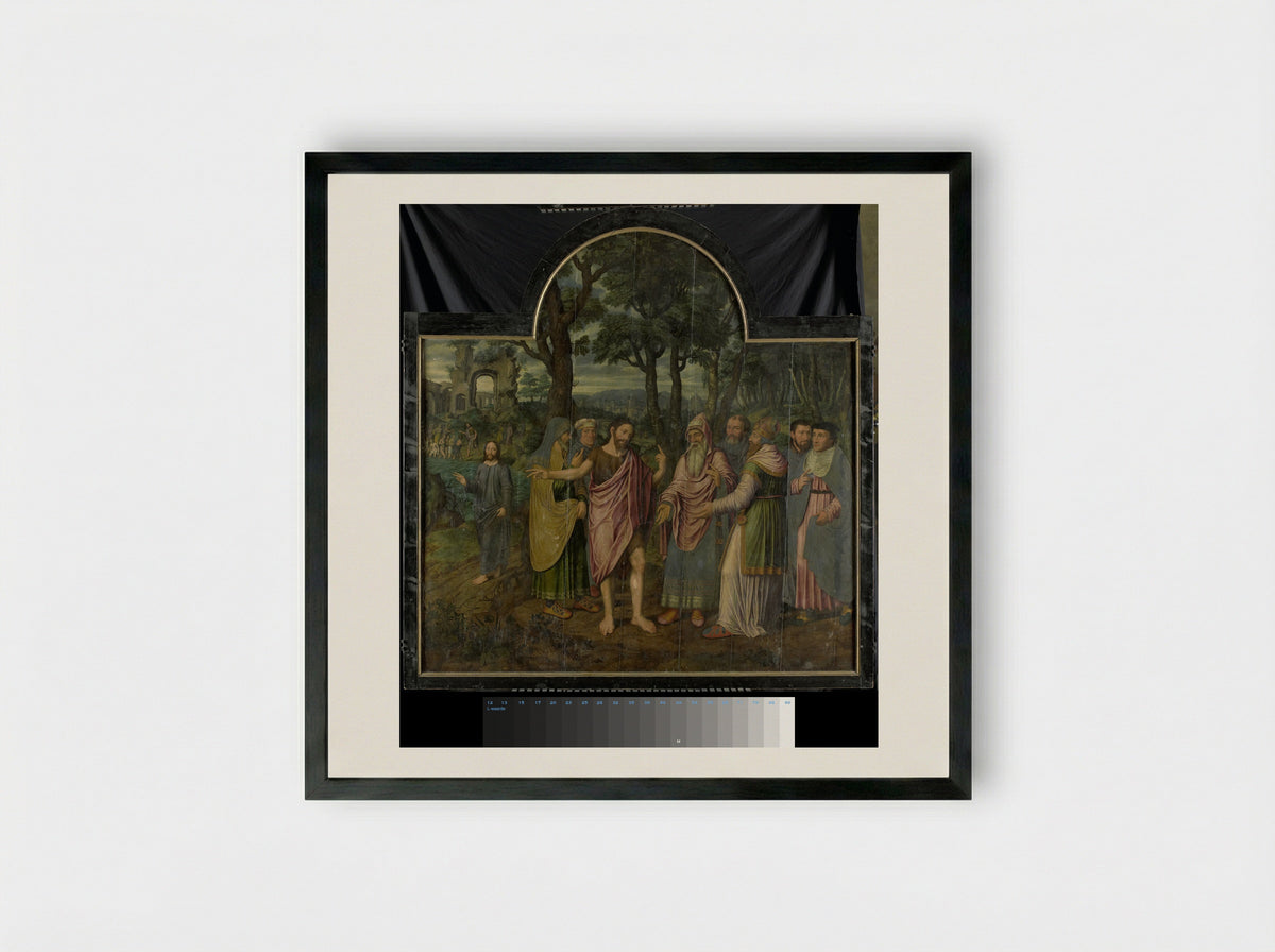 Triptych with Scenes from the Life of Saint John the Baptist - Jan van Coninxloo (II) - Framed Print Black