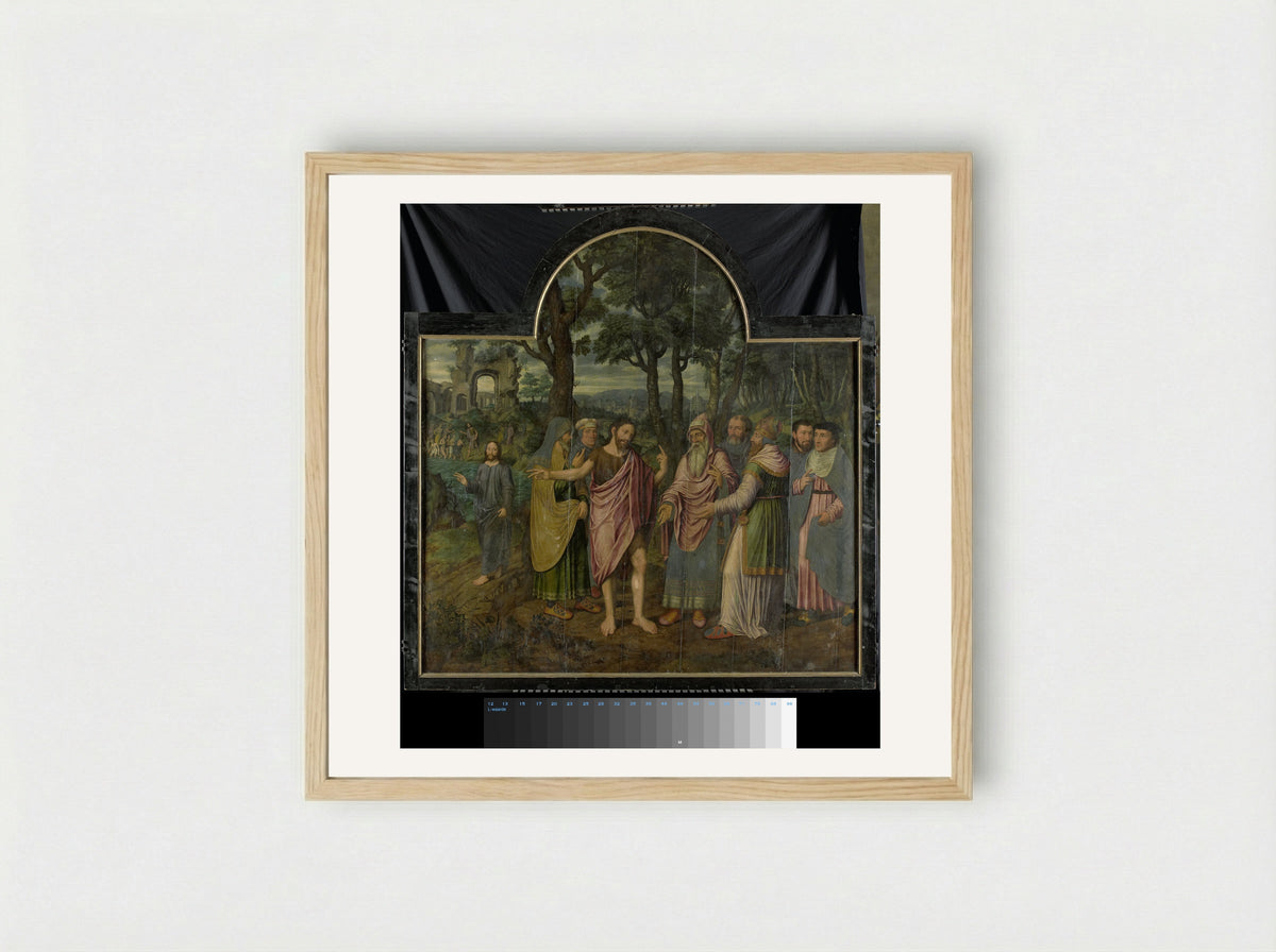 Triptych with Scenes from the Life of Saint John the Baptist - Jan van Coninxloo (II) - Framed Print Wood