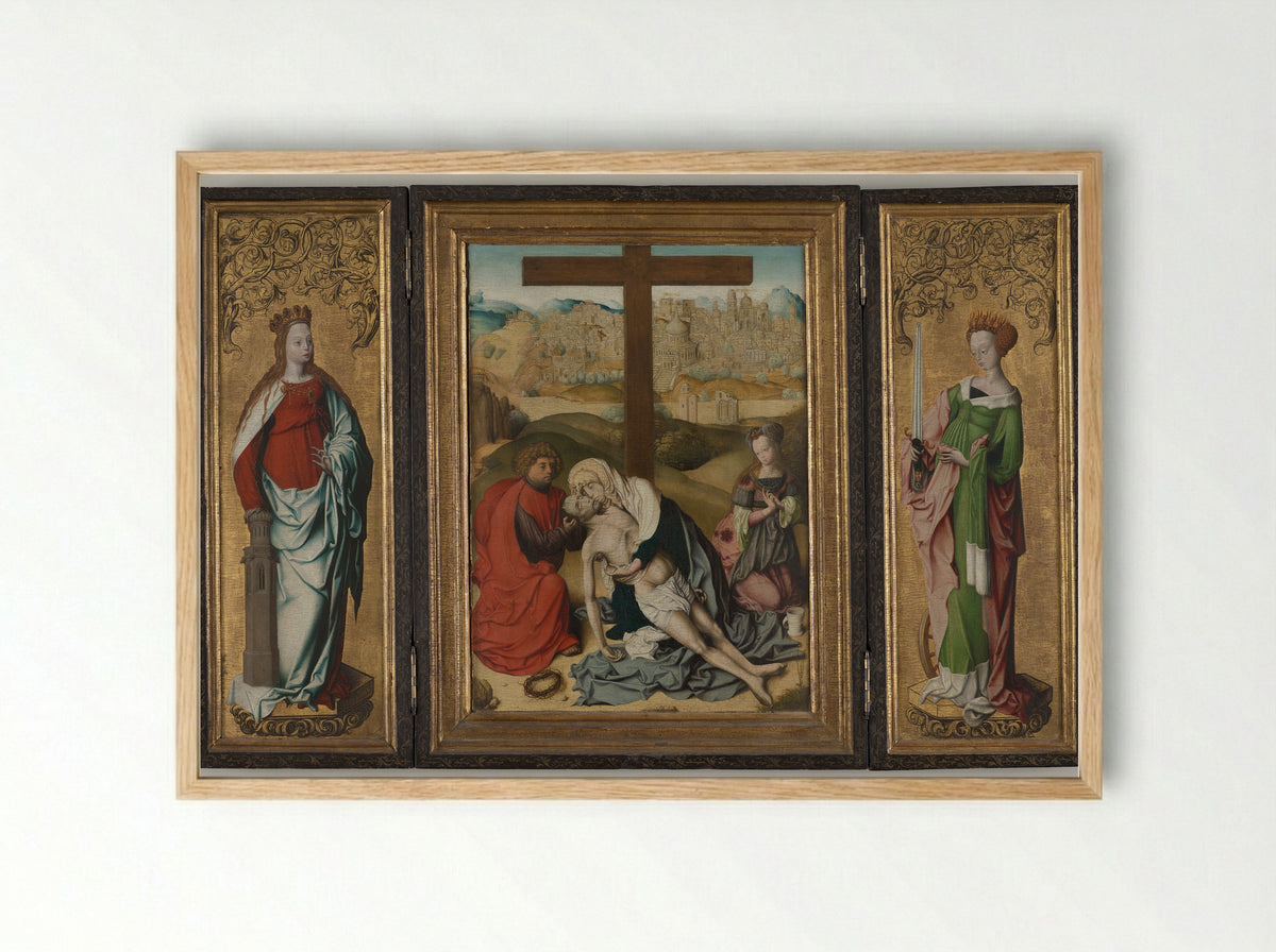 Triptych with The Lamentation of Christ - Master of the Krainburg Altar - Framed Print Wood