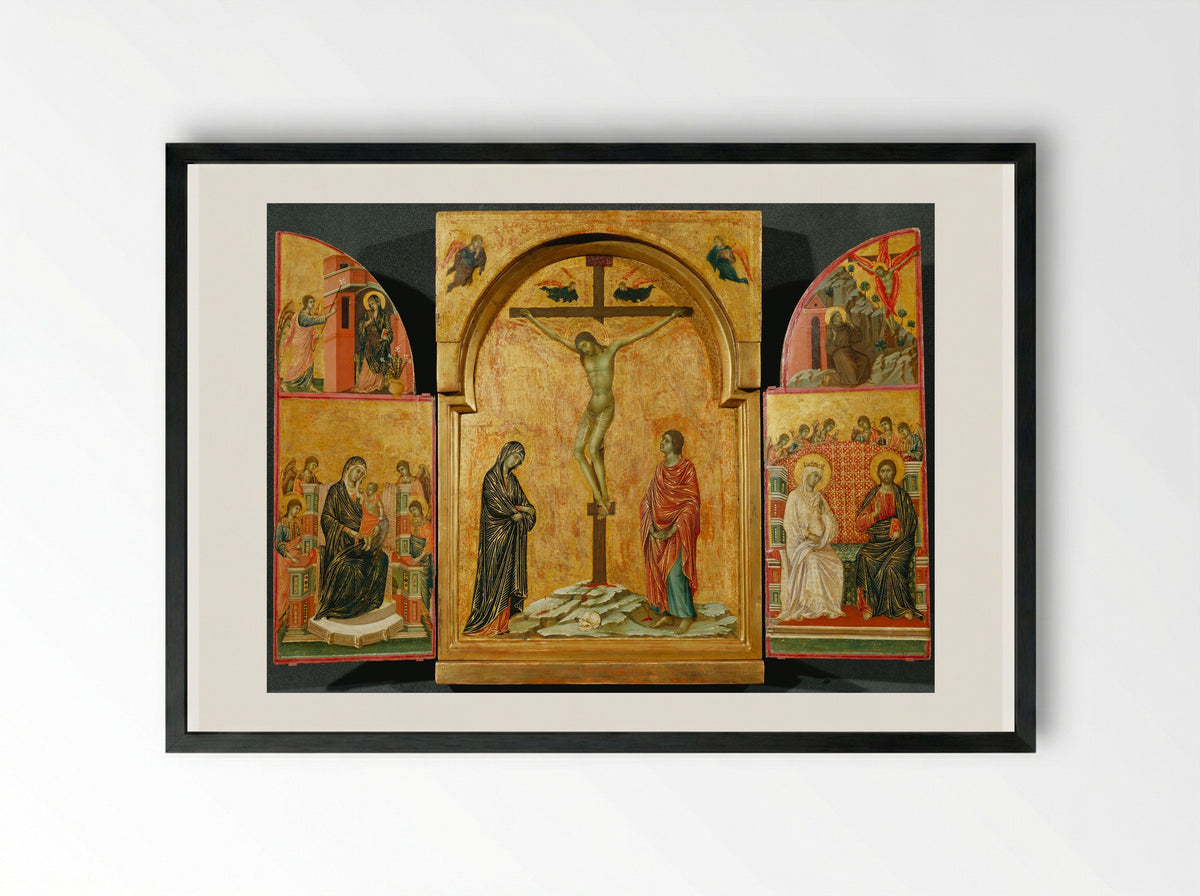 Triptych with the Crucifixion - Duccio di Buoninsegna - Framed Print Black