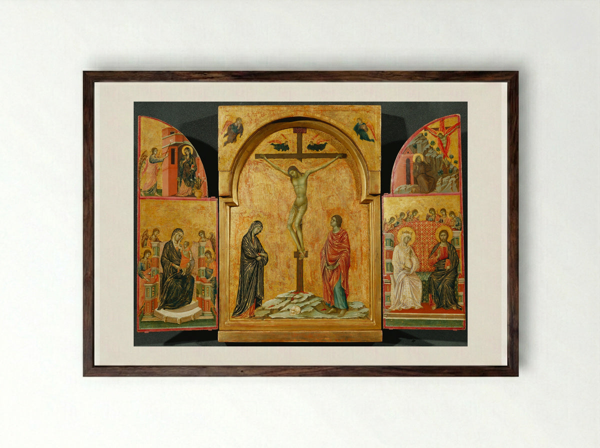 Triptych with the Crucifixion - Duccio di Buoninsegna - Framed Print Dark Wood