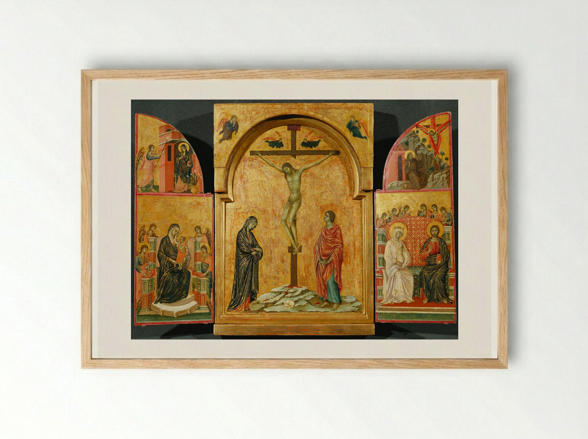 Triptych with the Crucifixion - Duccio di Buoninsegna - Framed Print Wood