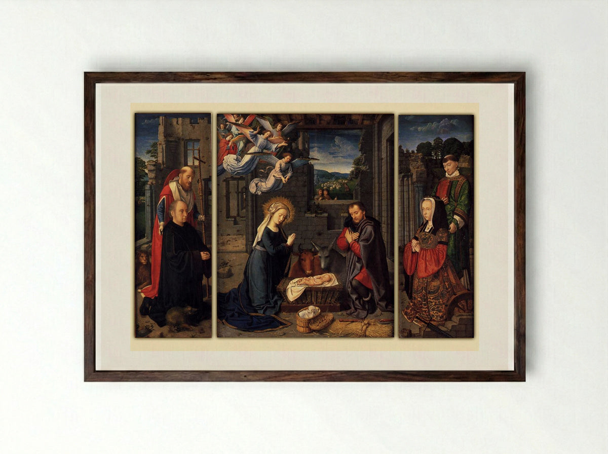 Triptych with the Nativity - Gerard David - Framed Print Dark Wood