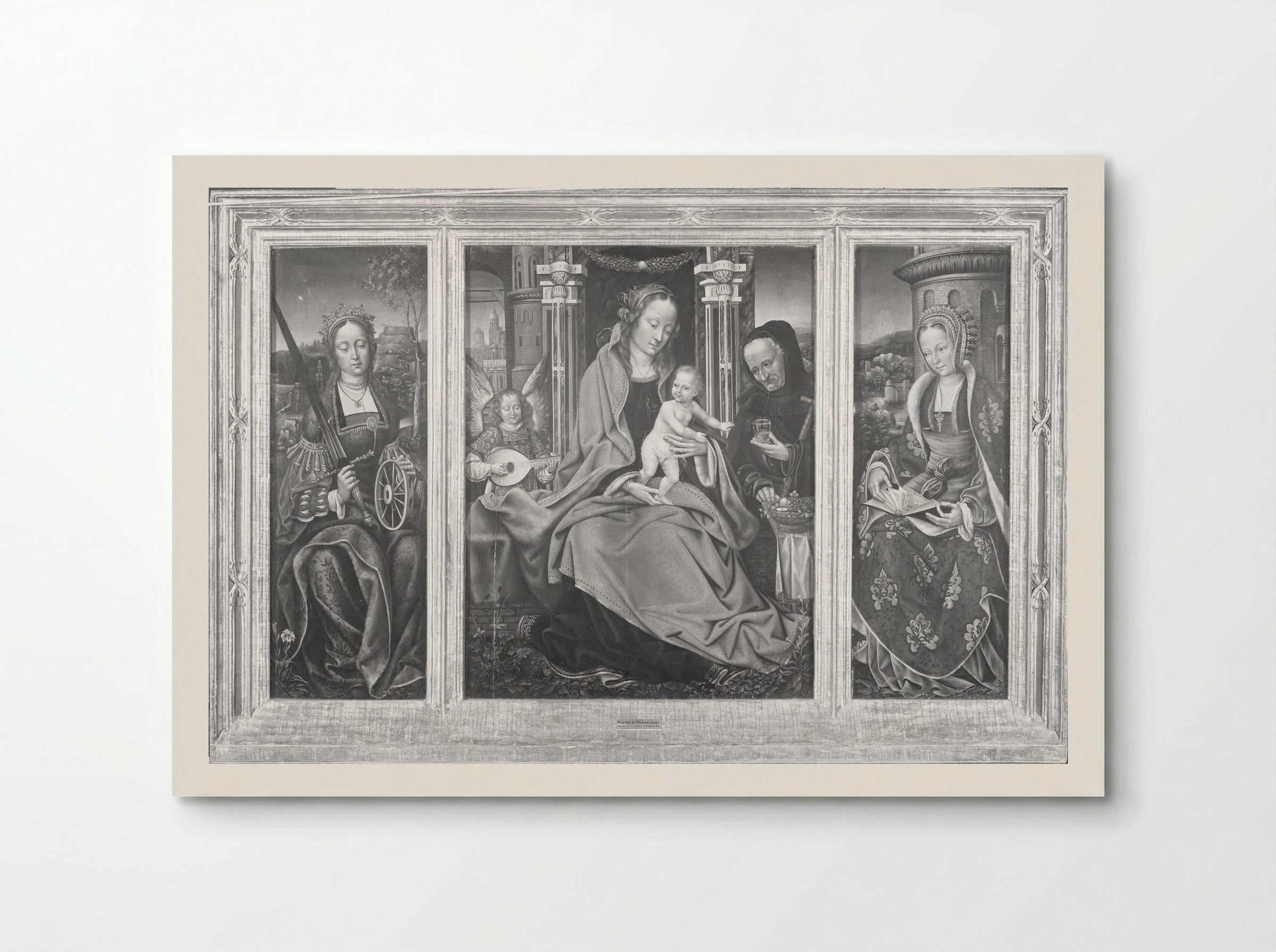 Triptych with the Virgin and Child, Saint Barbara, and Saint Catherine - Master of Frankfurt - Poster