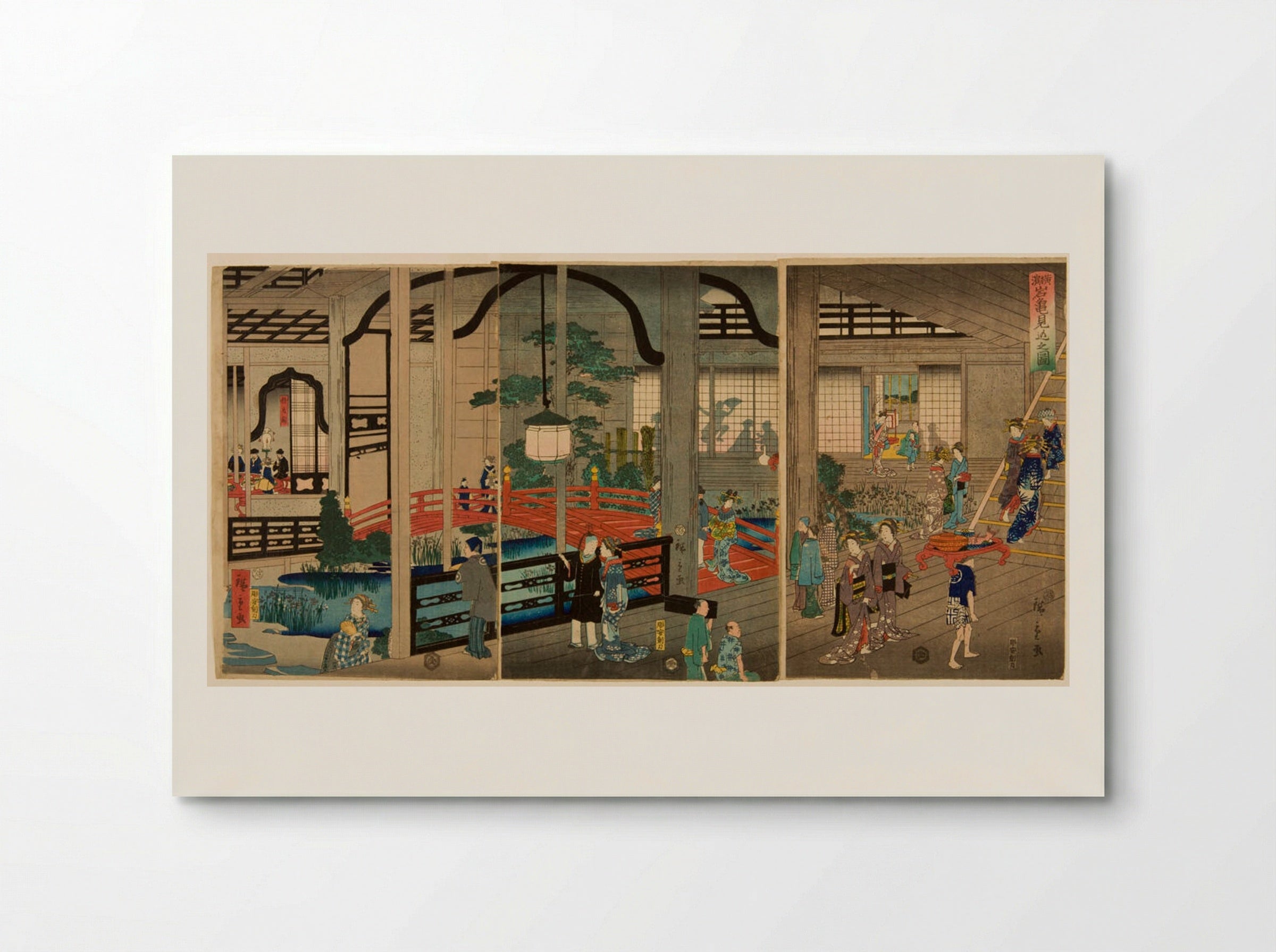 Triptych: View of the Interior of the Gankirō Tea House in Yokohama - Utagawa Hiroshige II - Poster