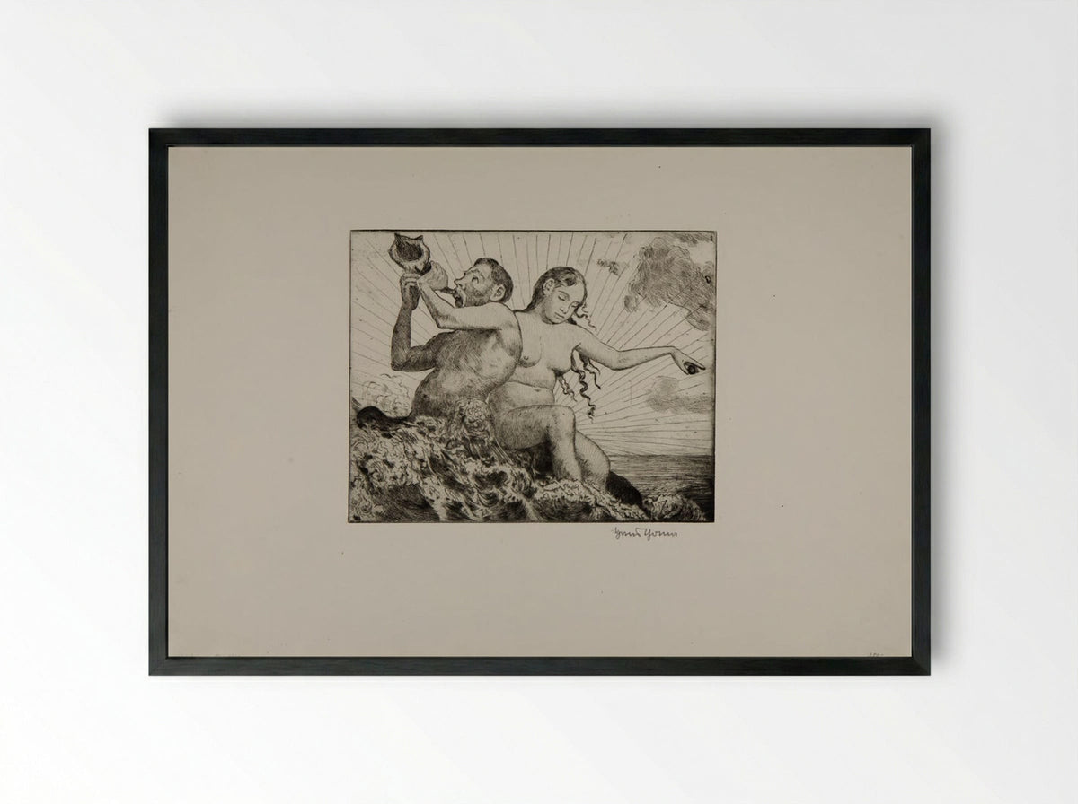 Triton Couple II (Miracle of the Sea) - Hans Thoma - Framed Print Black