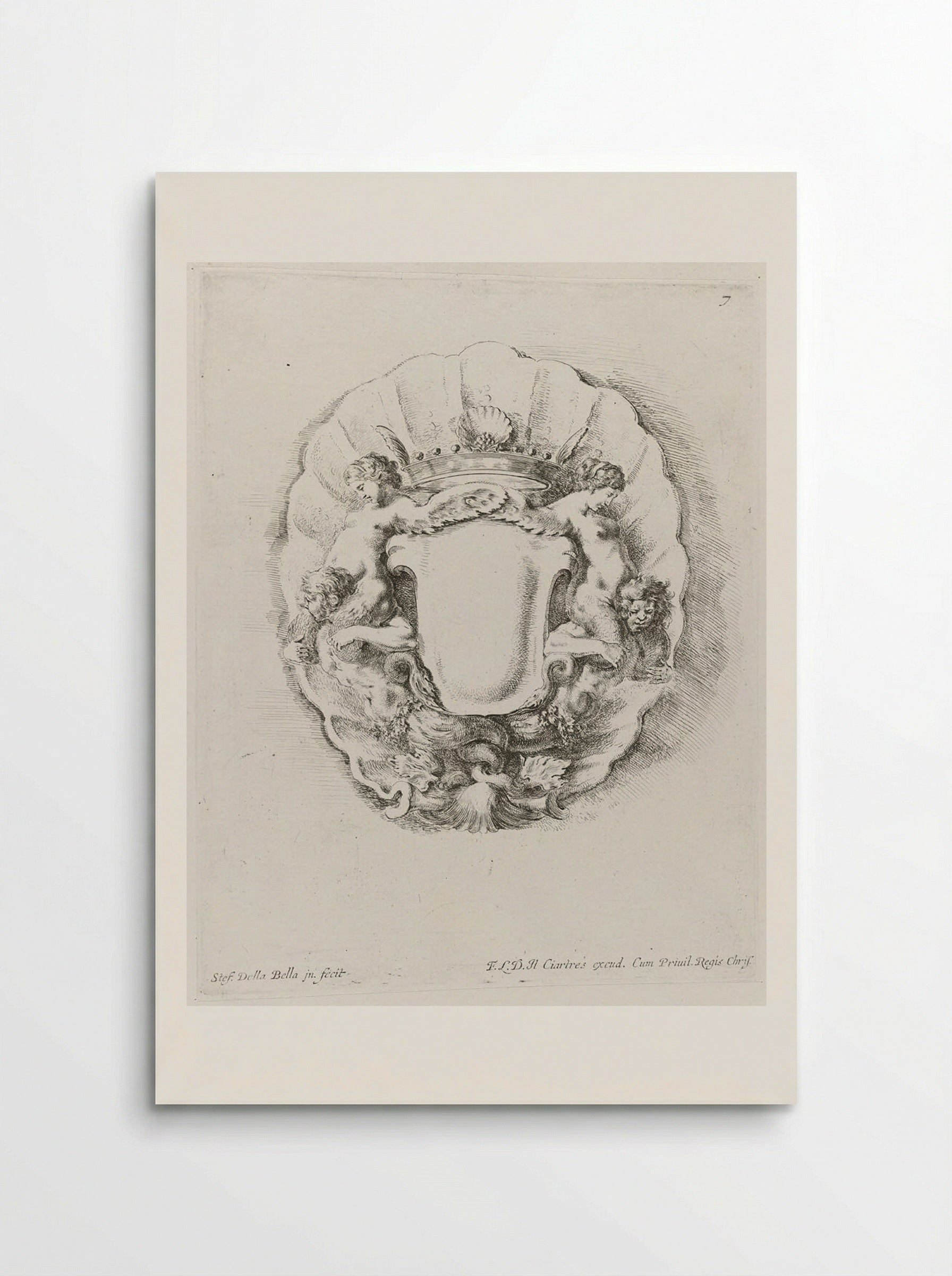 Tritons and Nereids in a Scallop Shell, with a Crown - Stefano Della Bella - Poster