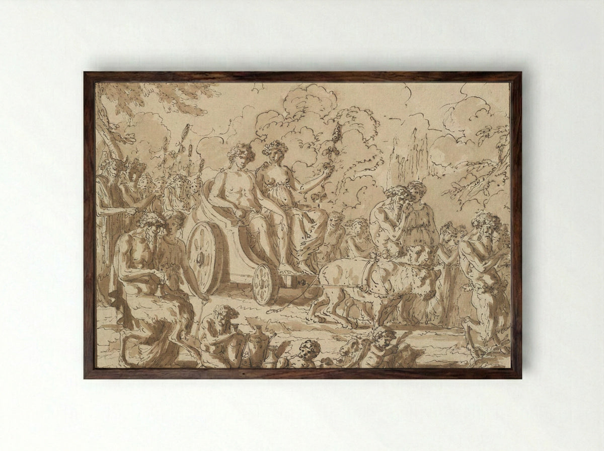 Triumph of Bacchus and Ariadne - Louis-Félix de La Rue - Framed Print Dark Wood