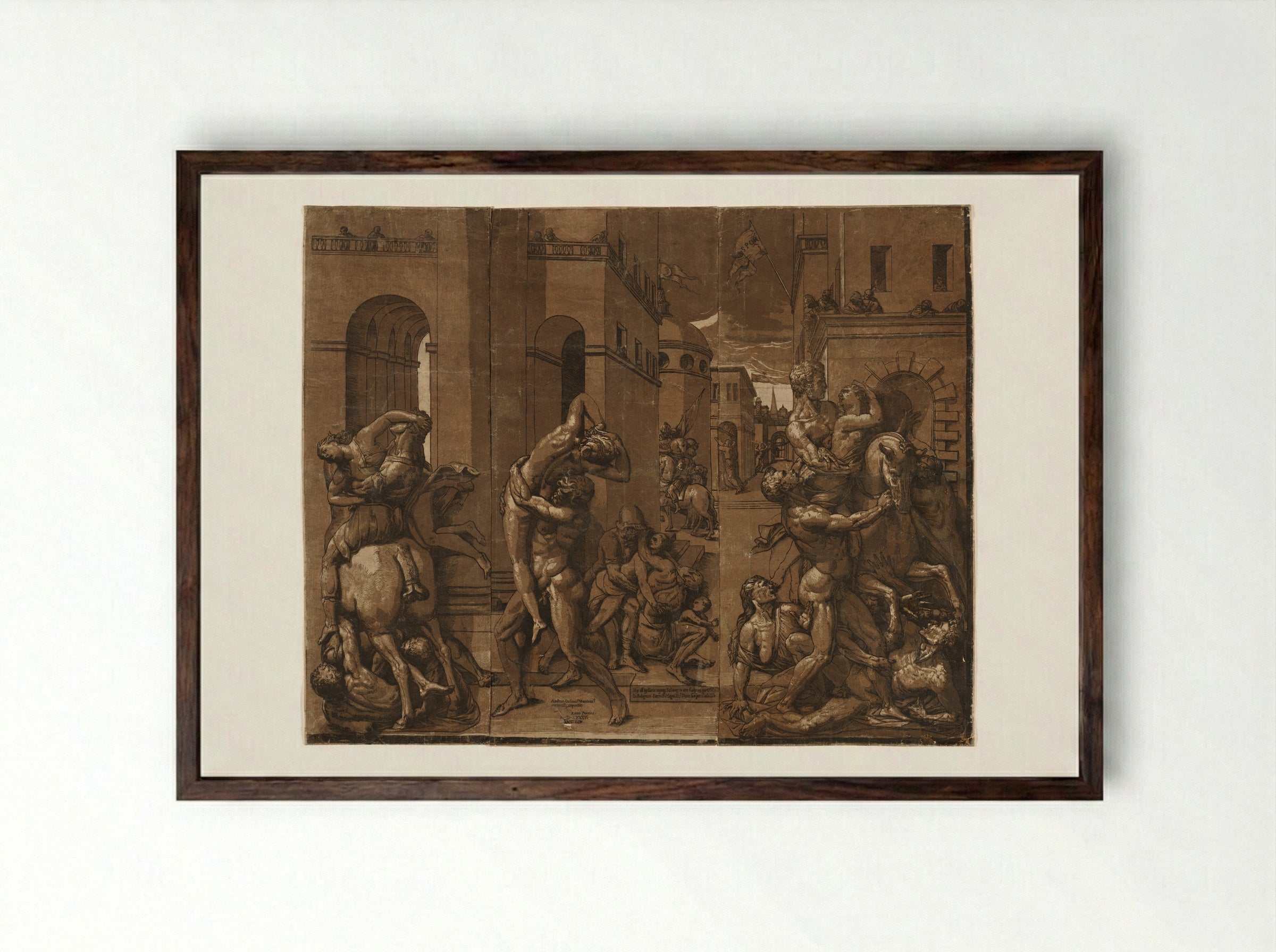 Triumph with Men, Women, and Children - Andrea Andreani - Framed Print Dark Wood