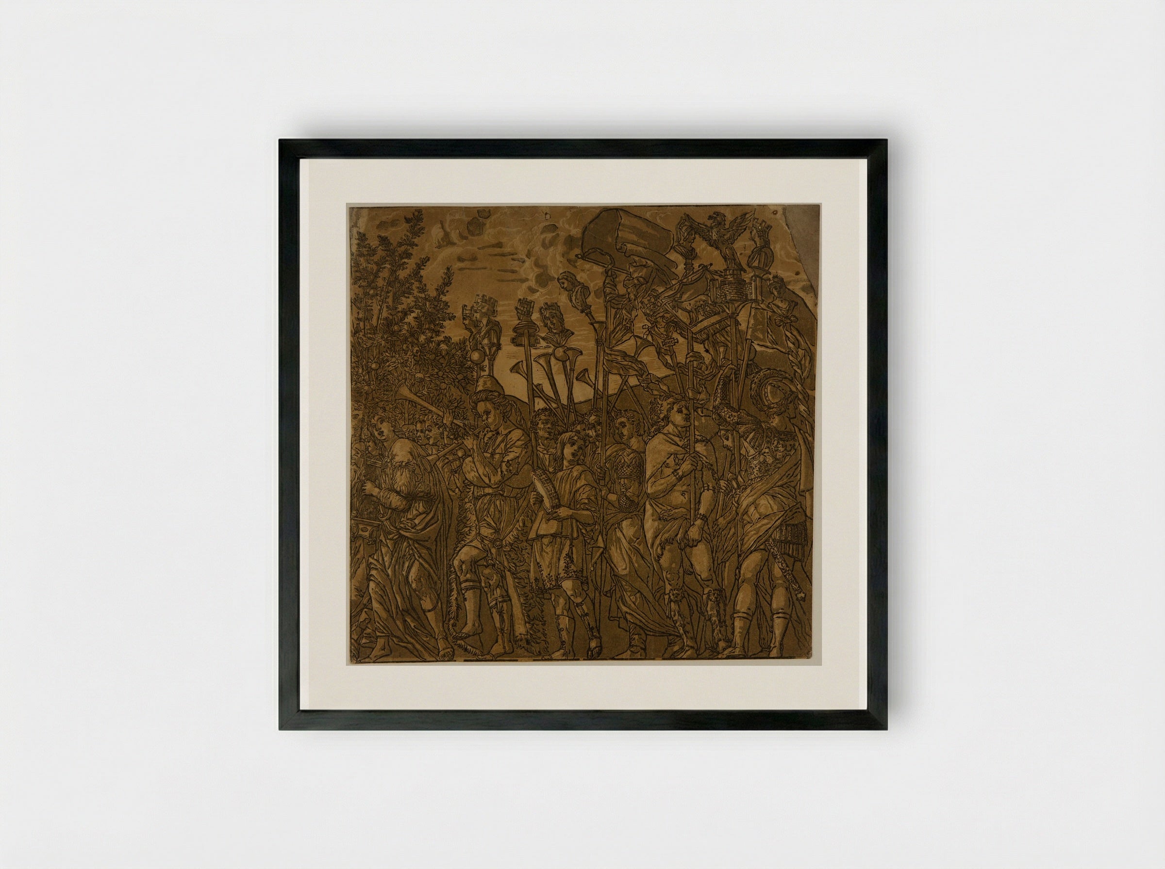 Triumph with Musicians and Soldiers Carrying Banners - Andrea Andreani - Framed Print Black