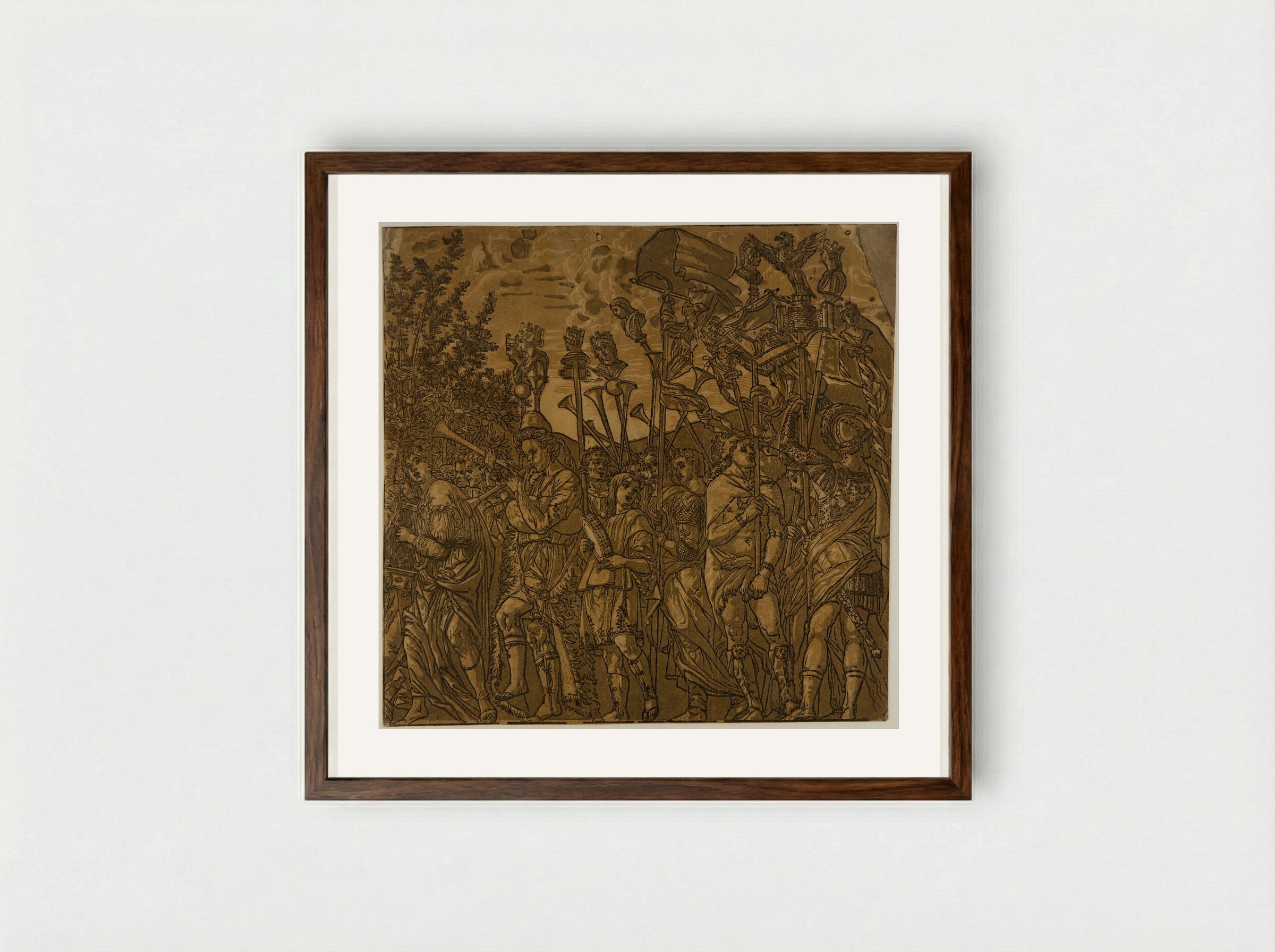 Triumph with Musicians and Soldiers Carrying Banners - Andrea Andreani - Framed Print Dark Wood