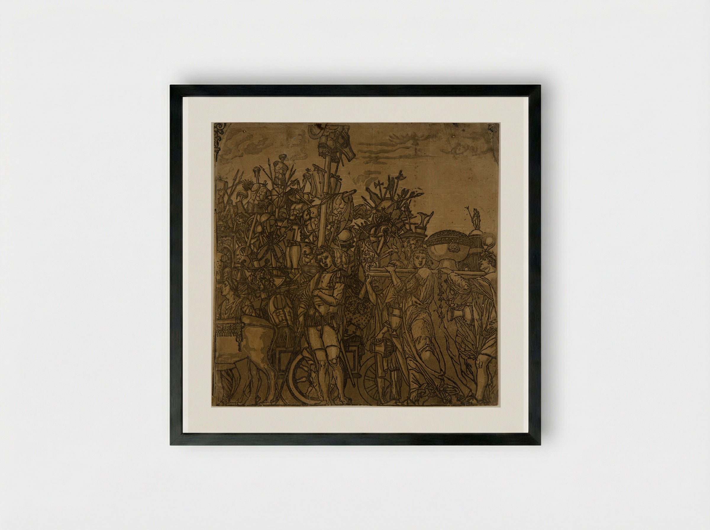 Triumph with a Chariot and Four Men Carrying Vases - Andrea Andreani - Framed Print Black