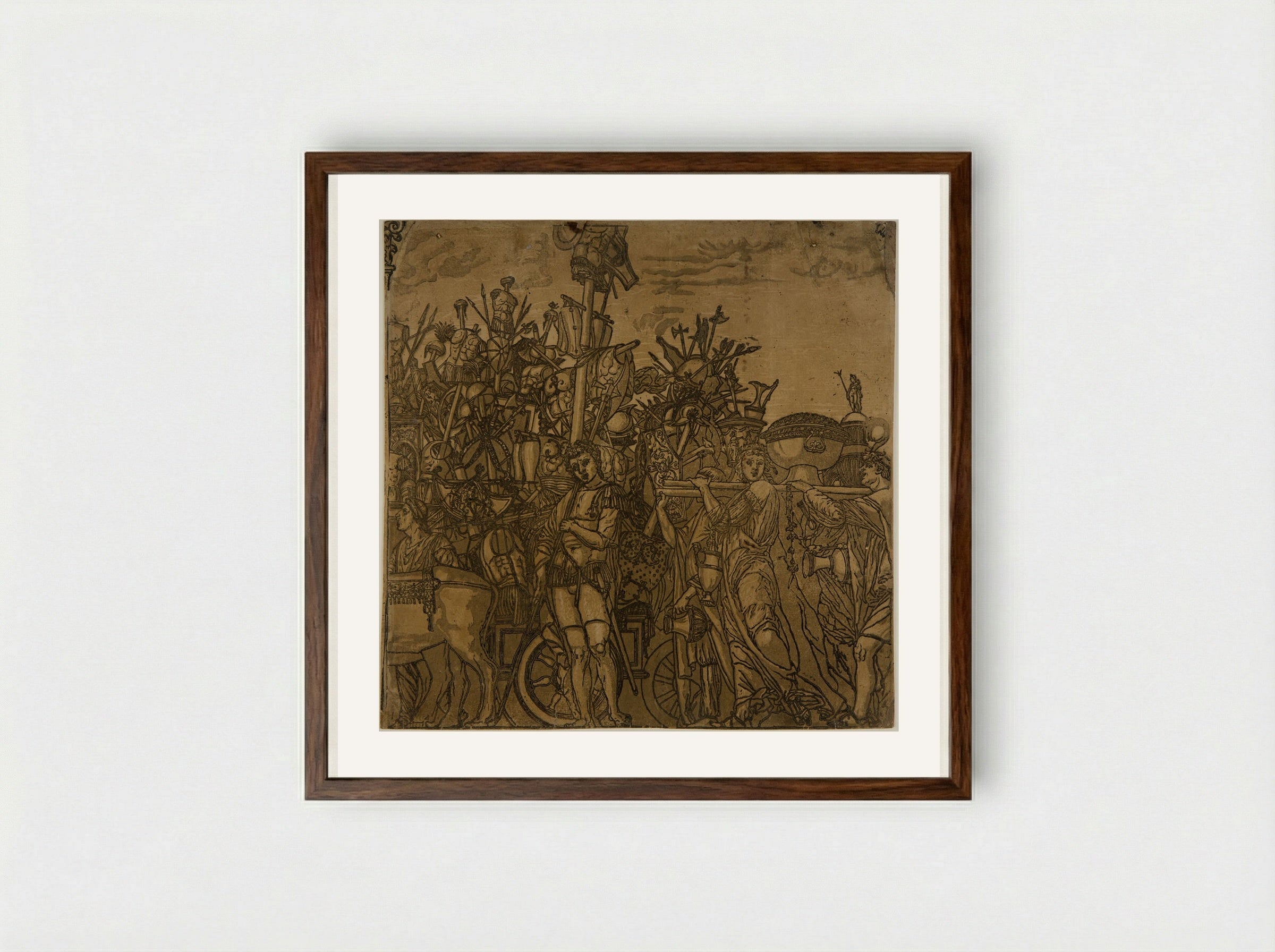 Triumph with a Chariot and Four Men Carrying Vases - Andrea Andreani - Framed Print Dark Wood
