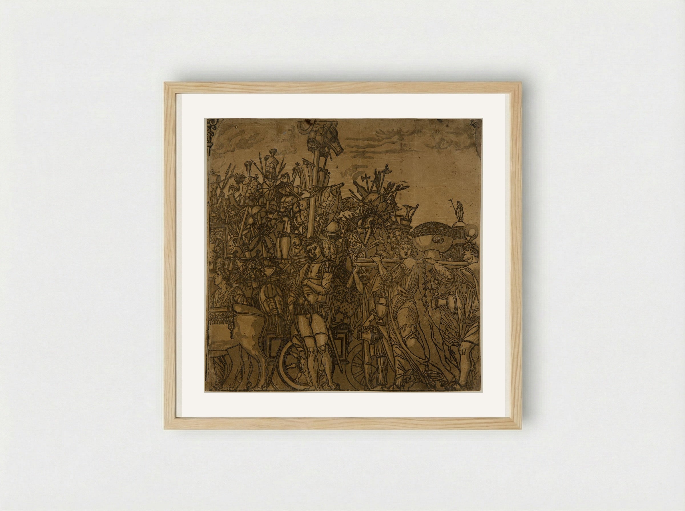 Triumph with a Chariot and Four Men Carrying Vases - Andrea Andreani - Framed Print Wood