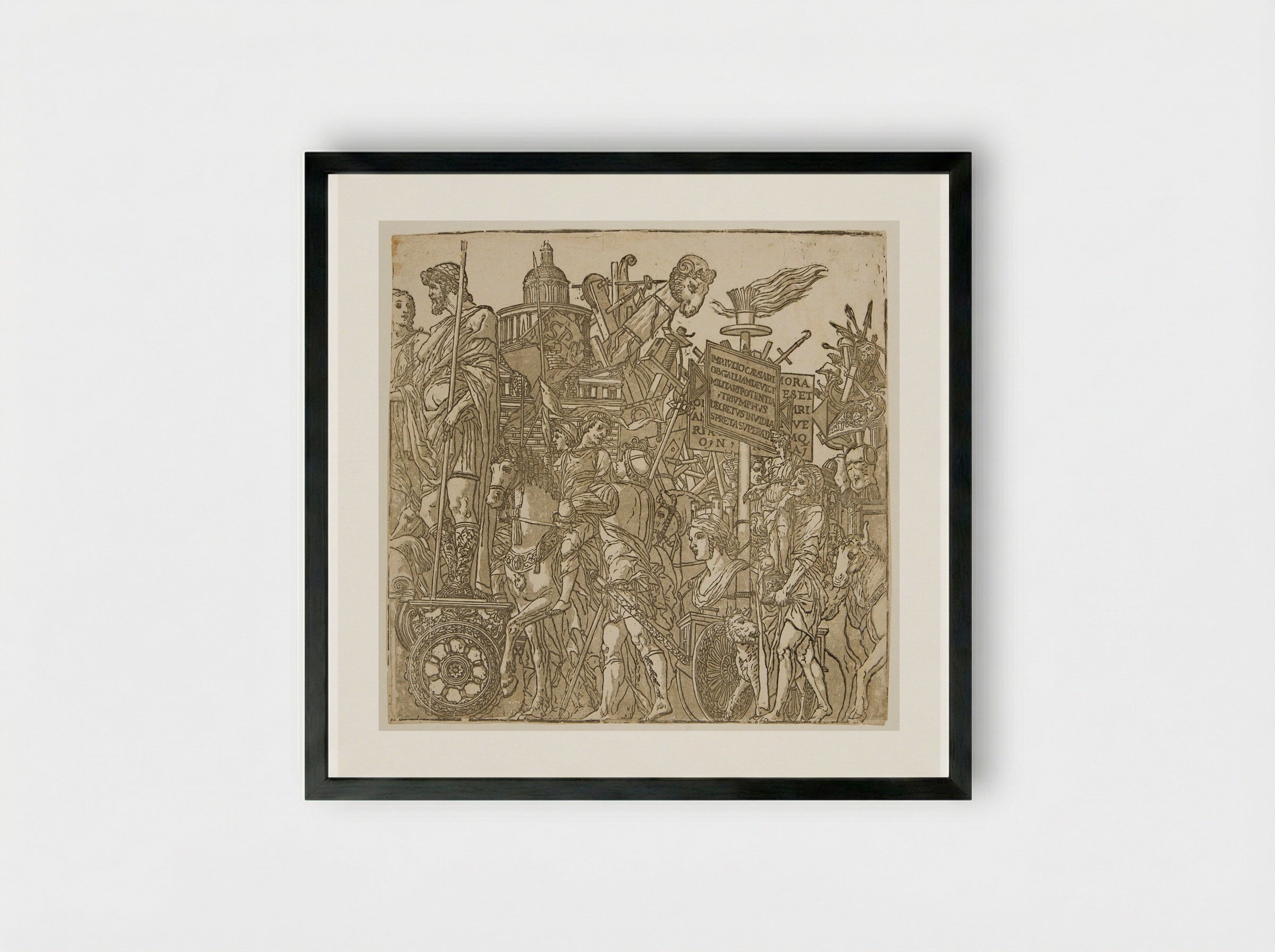 Triumph with a Chariot and Men Carrying a Statue - Andrea Andreani - Framed Print Black