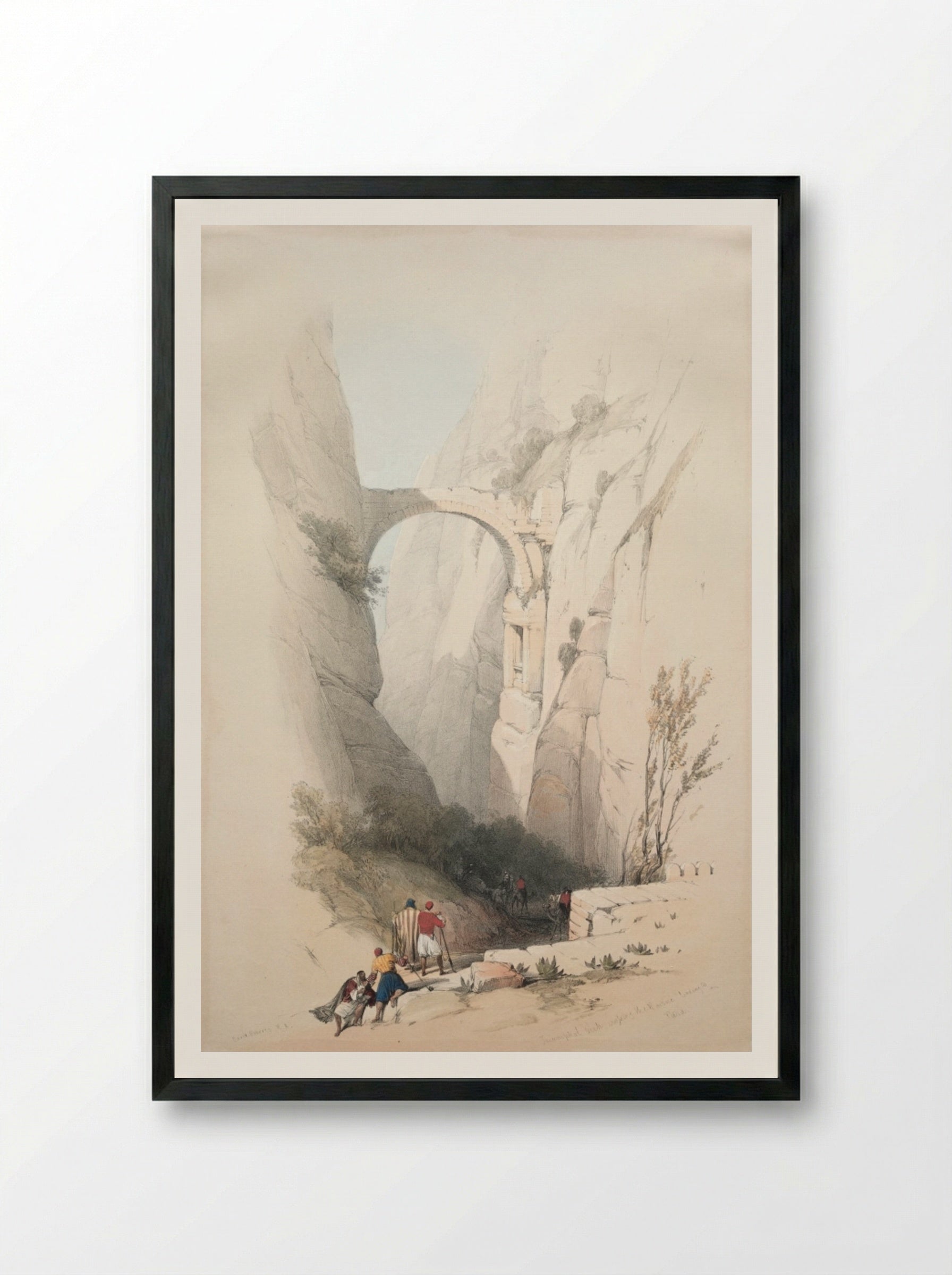 Triumphal Arch Crossing the Ravine Leading to Petra - David Roberts - Framed Print Black