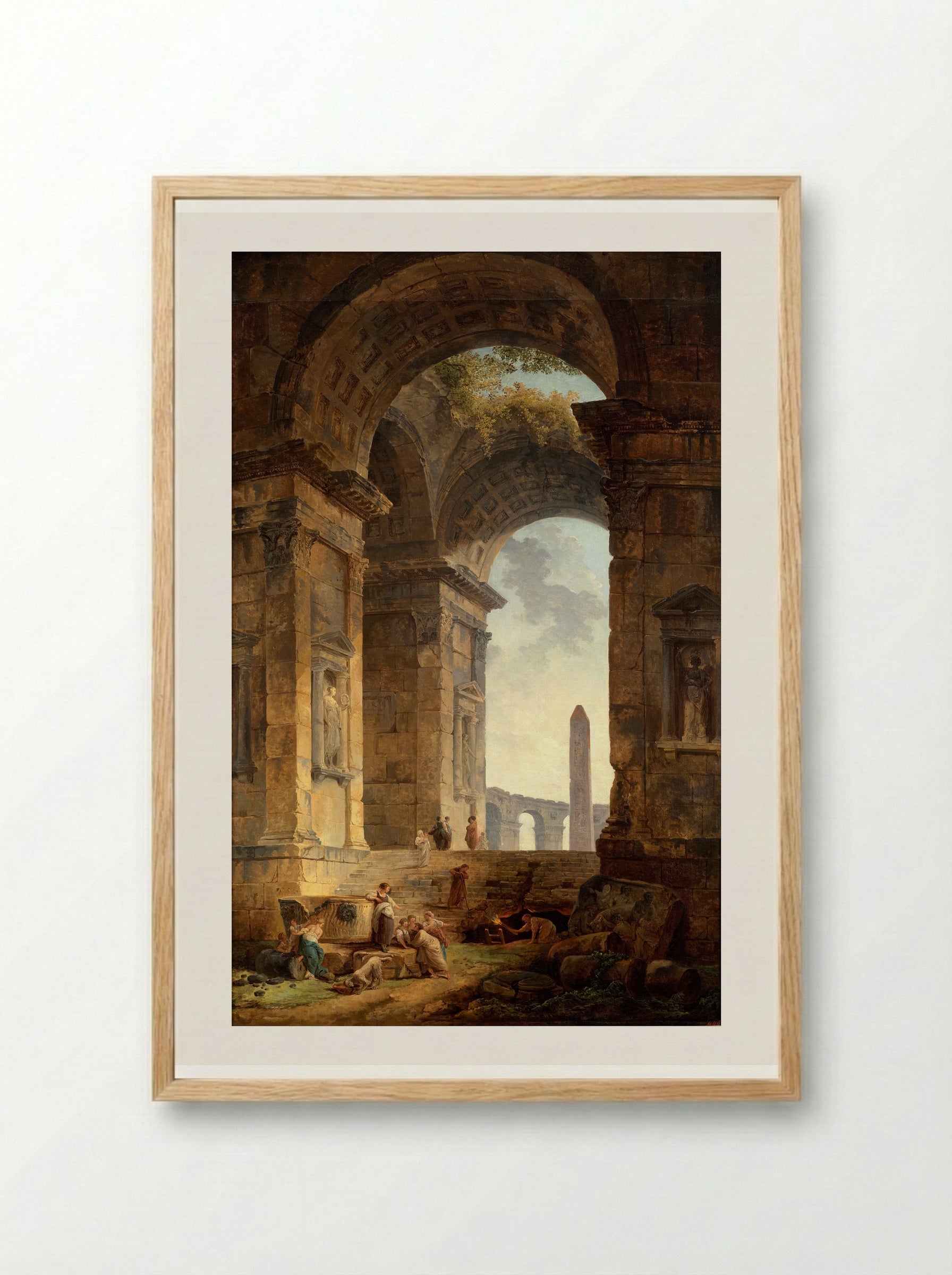 Triumphal Arch and Ruins with the Pantheon in the Distance - Hubert Robert - Framed Print Wood