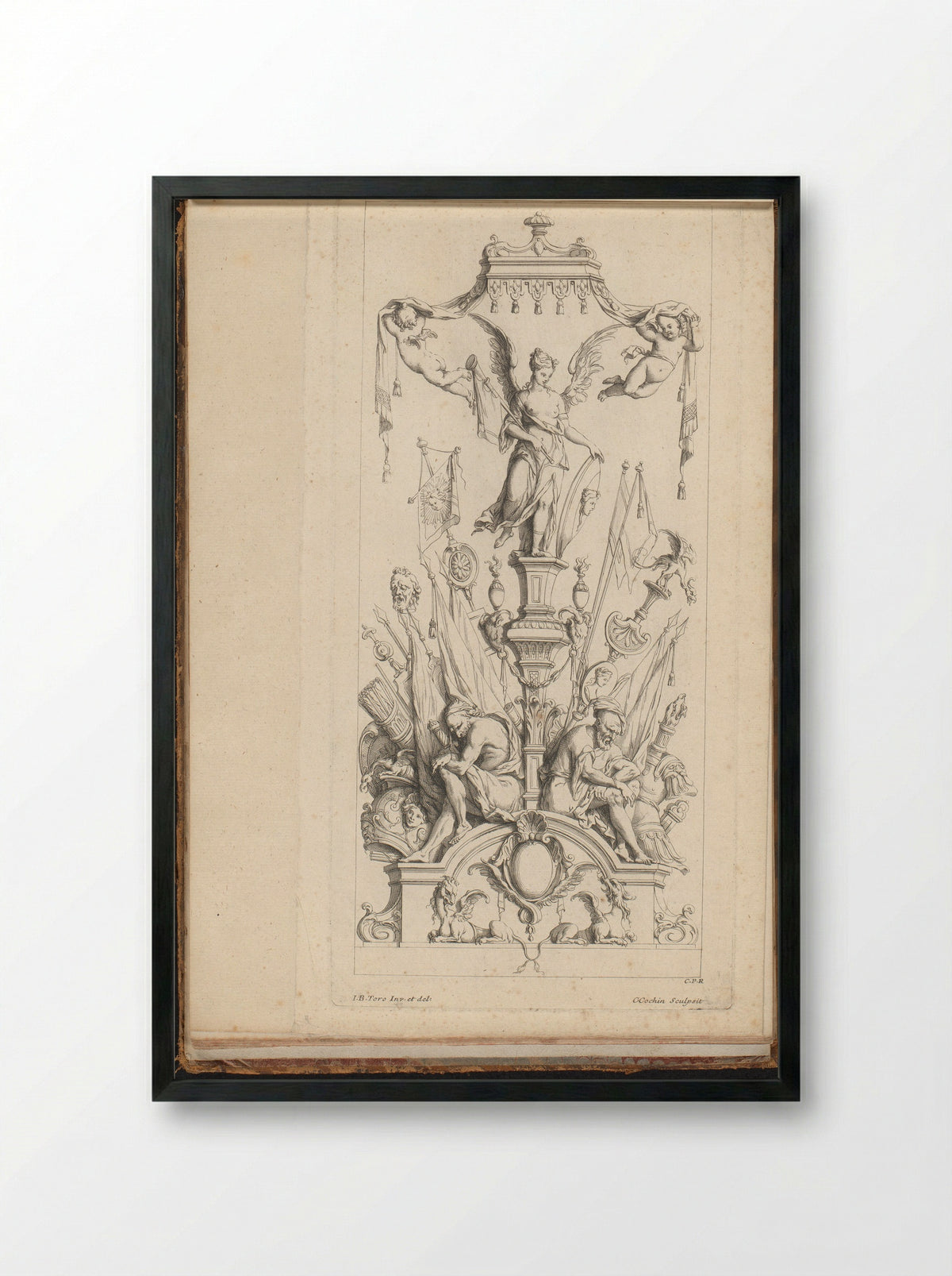 Trofee met engel, vlaggen en wapens - Jean-Bernard Toro - Framed Print Black