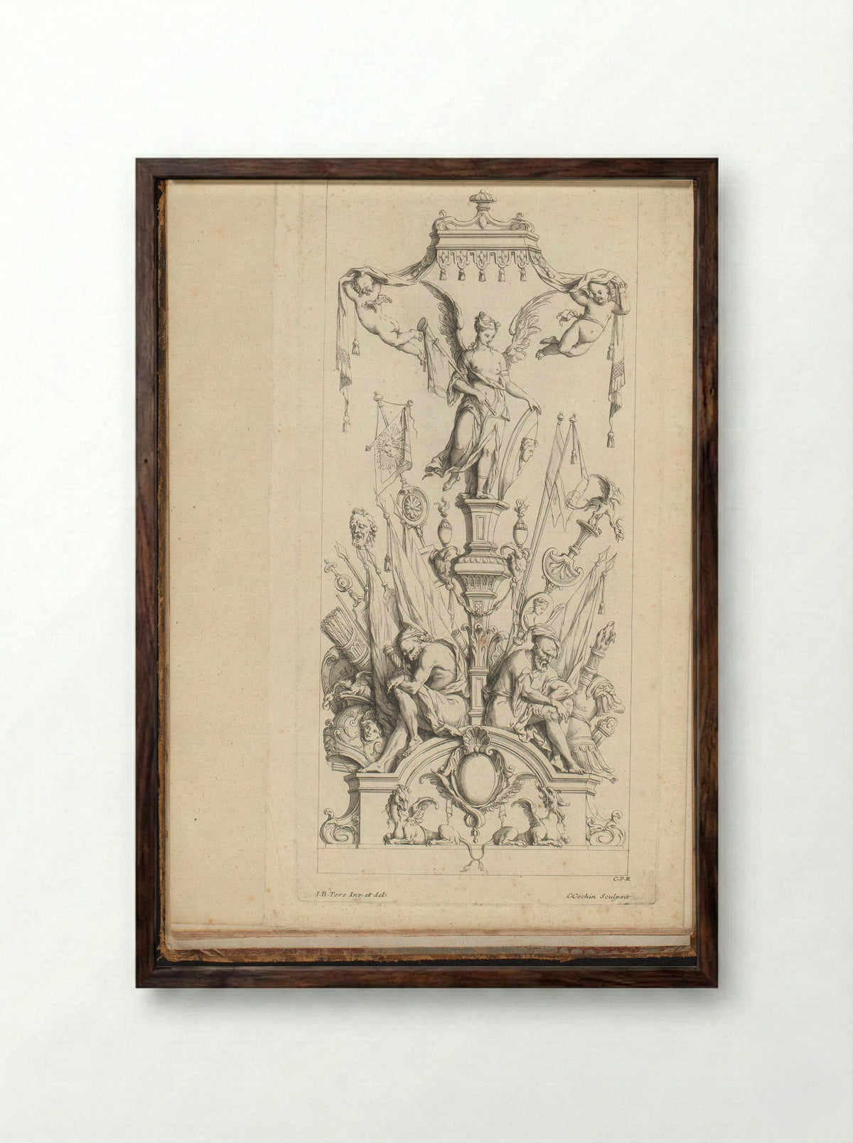 Trofee met engel, vlaggen en wapens - Jean-Bernard Toro - Framed Print Dark Wood