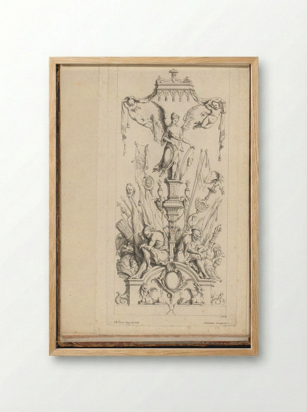 Trofee met engel, vlaggen en wapens - Jean-Bernard Toro - Framed Print Wood