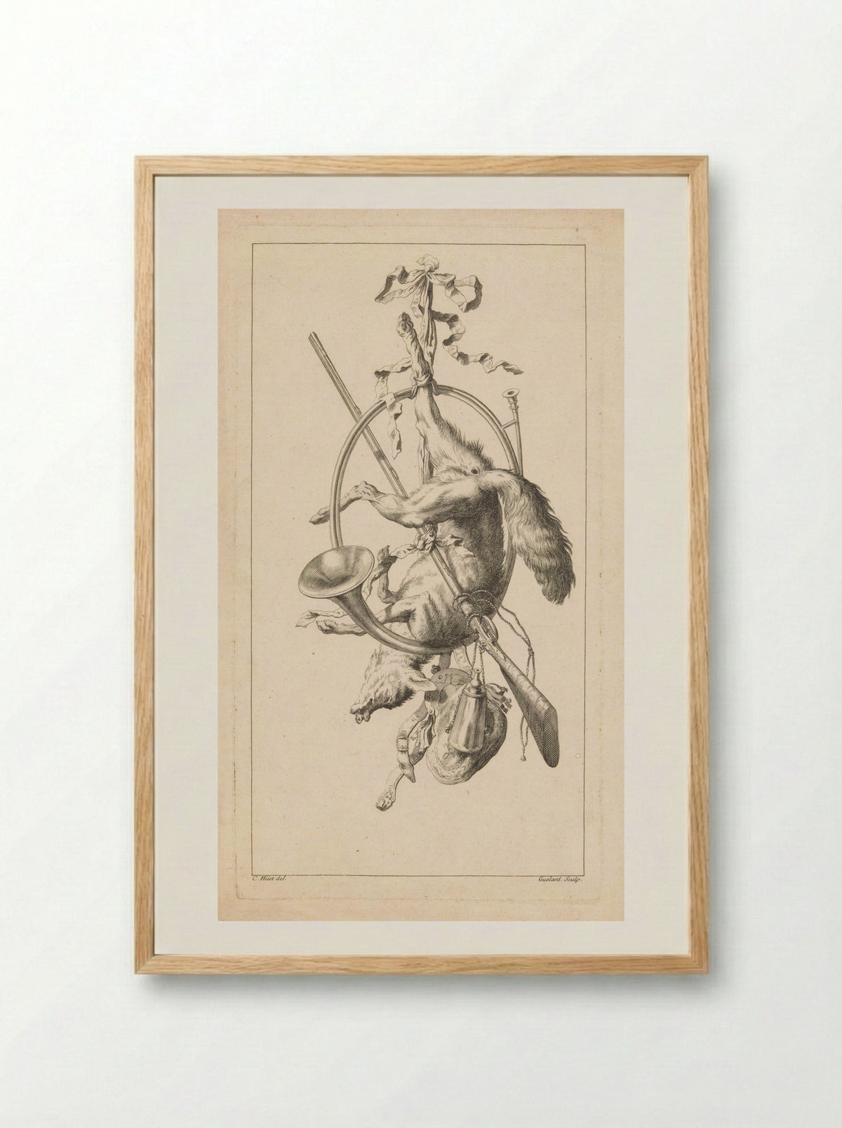 Trofee met vos en jachthoorn - Jacques Chéreau - Framed Print Wood