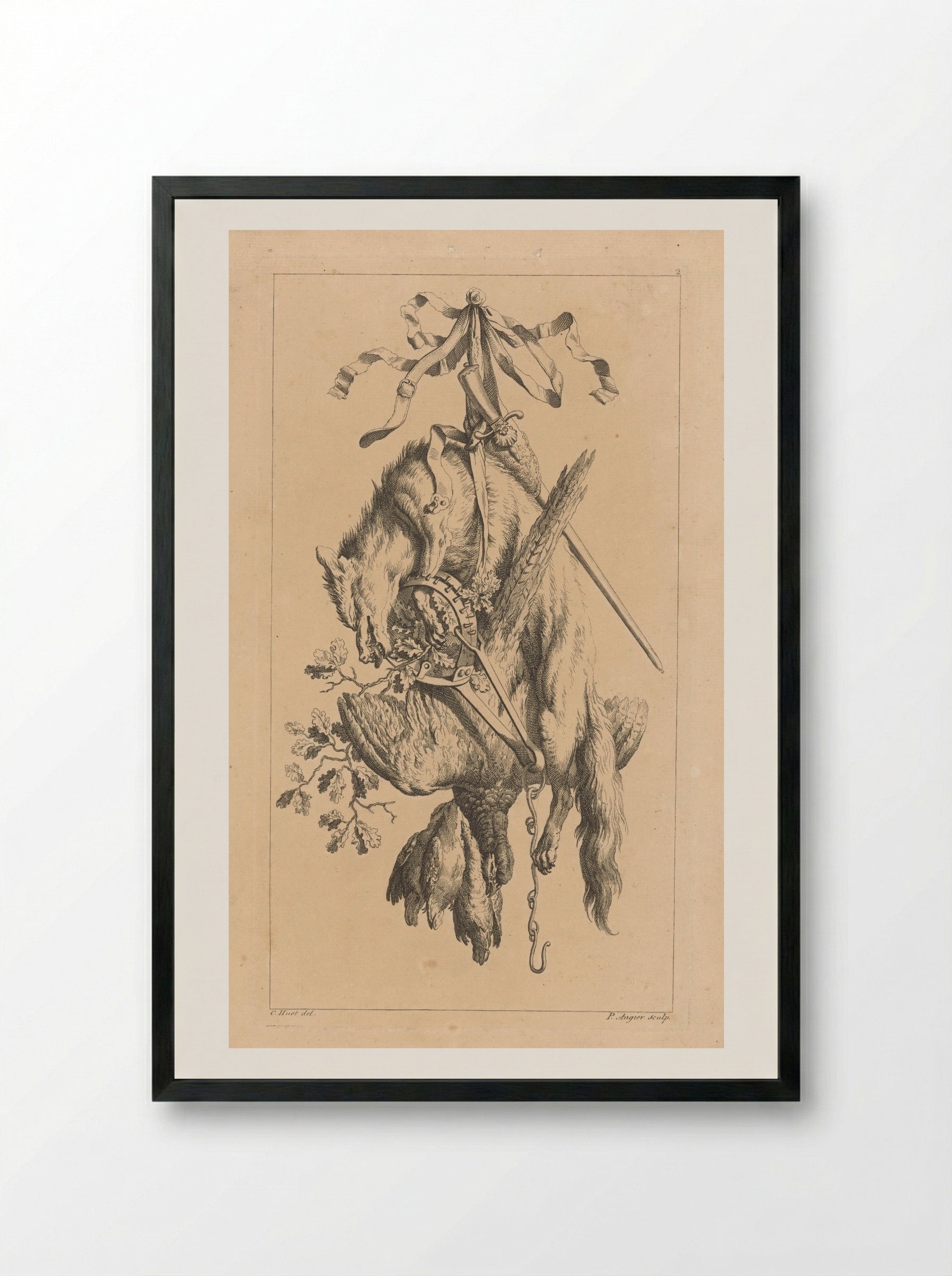 Trofee met vos en vogels - François Vivares - Framed Print Black