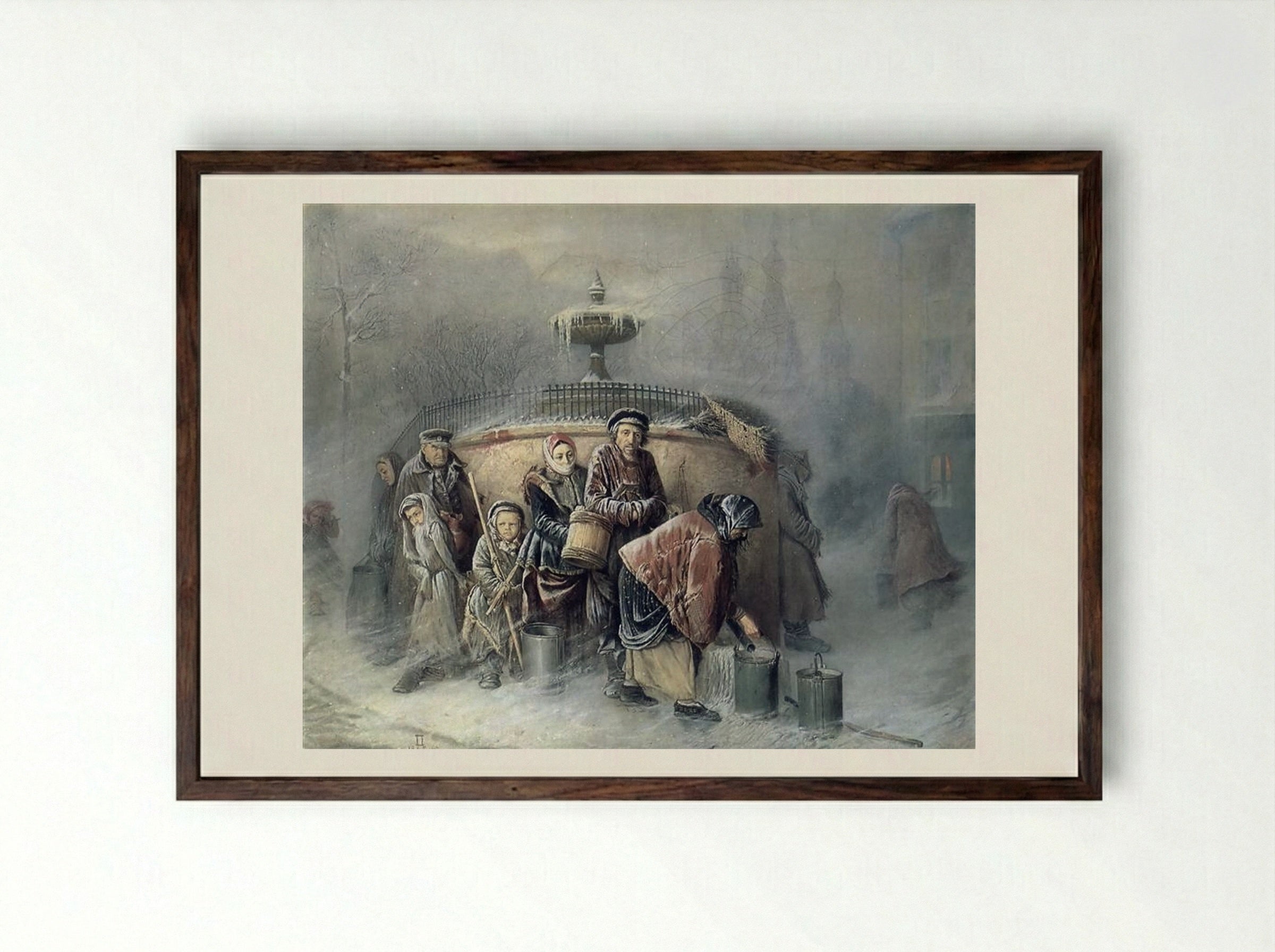 Troika (Apprentices Fetching Water) - Vasily Perov - Framed Print Dark Wood