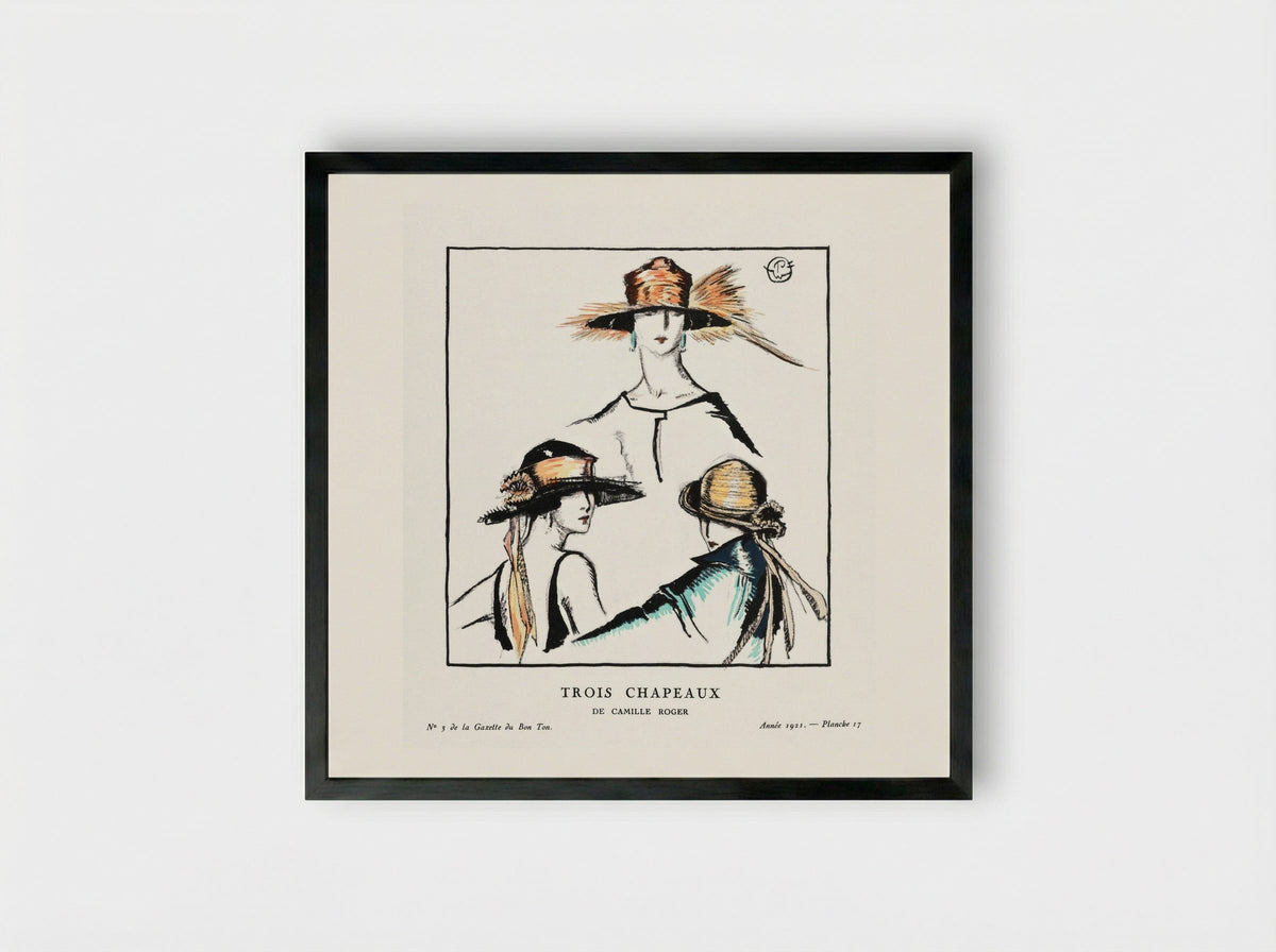 Trois Chapeaux (Three Hats) - Porter Woodruff - Framed Print Black