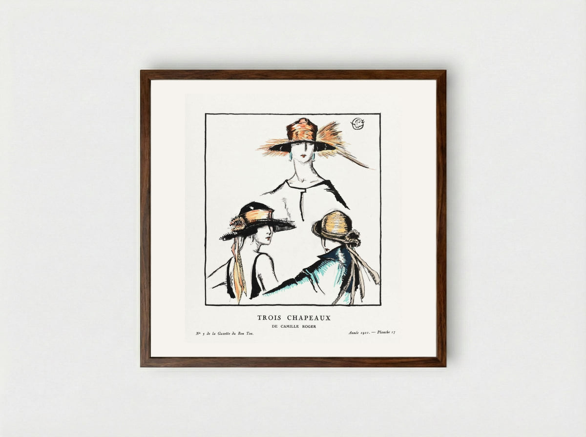 Trois Chapeaux (Three Hats) - Porter Woodruff - Framed Print Dark Wood