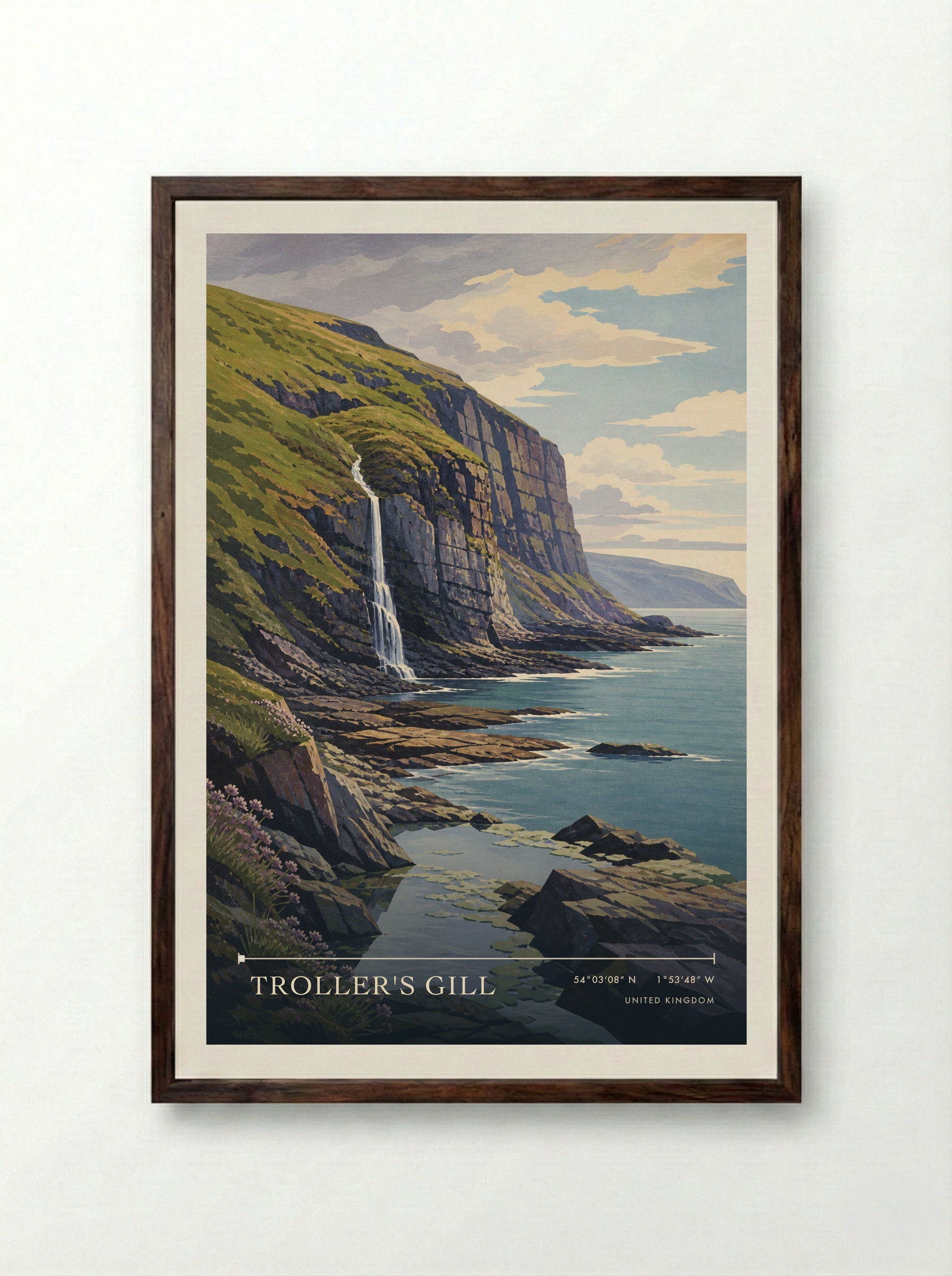 Troller's Gill United Kingdom Travel Poster - Framed Print Dark Wood