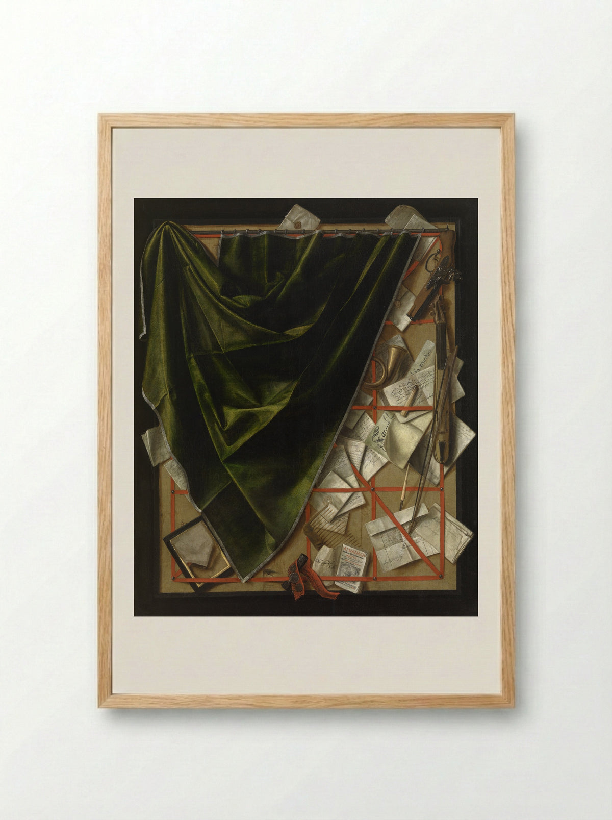 Trompe l'oeil with Letter Rack and Curtain - Cornelis Norbertus Gysbrechts - Framed Print Wood