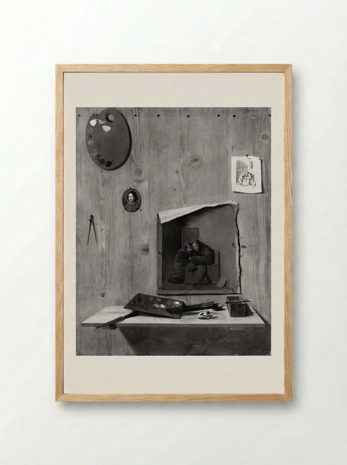 Trompe l'oeil with Palettes and Miniature - Jean François de Le Motte - Framed Print Wood